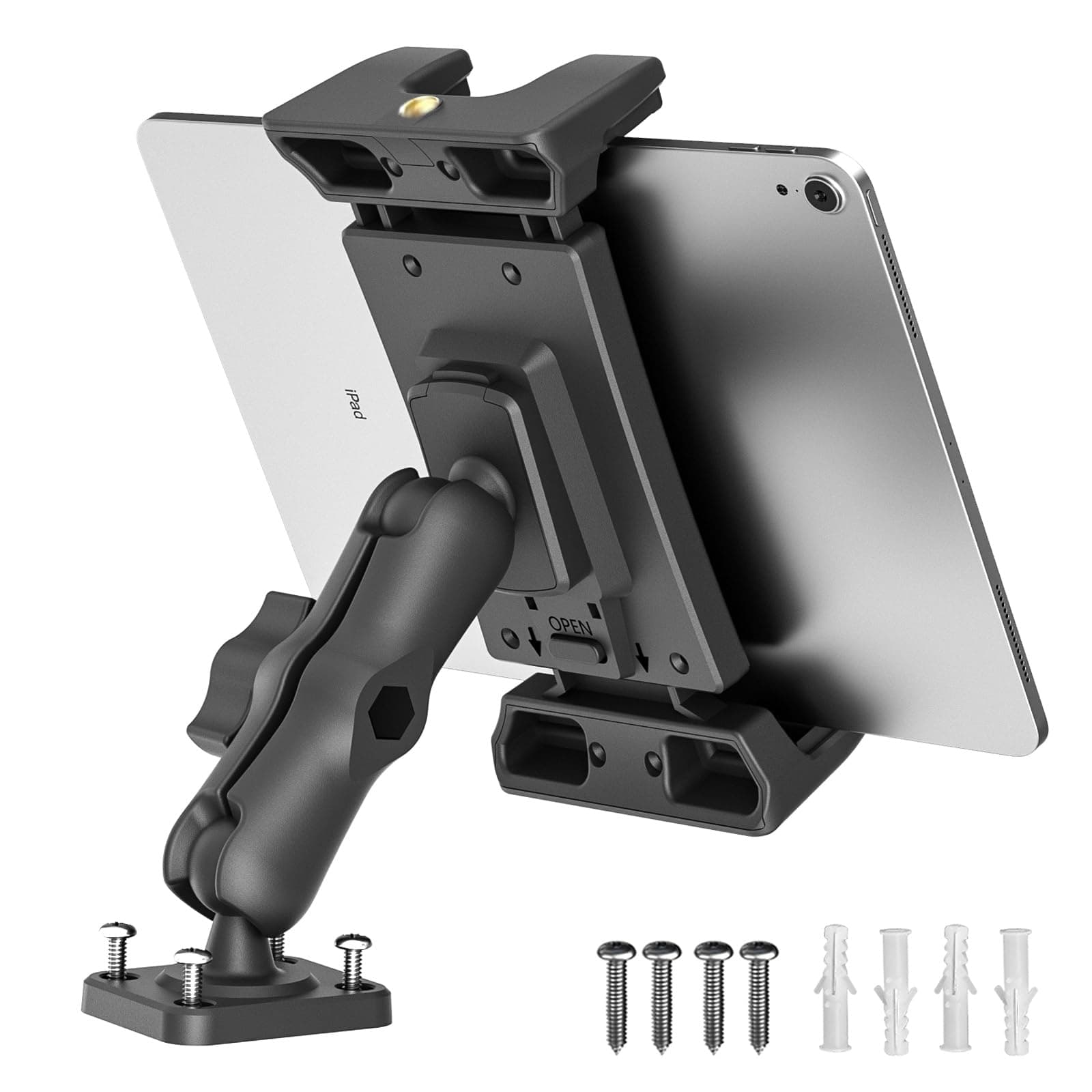 OHLPRO Heavy Duty Drill Base Car Tablet Holder, Compatible with iPad Samsung Tab 5"-13" Tablet and Phone, Car Tablet Mount for Truck/Business Vehicle/Desktop/Wall, etc.