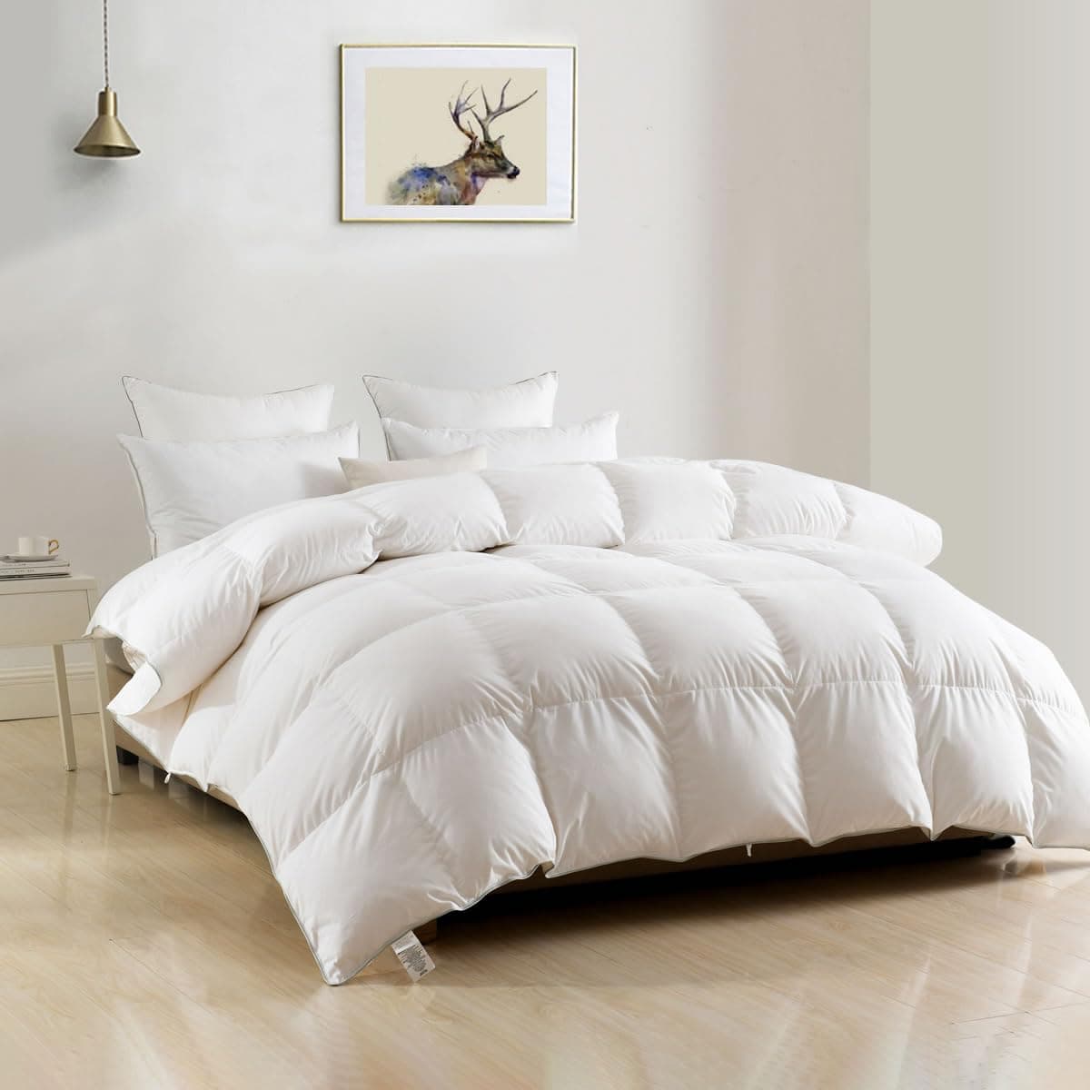 DWR Heavyweight Down Feather Fibers Comforter Oversized Full/Queen, Ultra-Soft Cotton Blend Fabric, Overfilled Winter Warm Hotel Duvet Insert for Cold Weather/Sleeper (98x98, White)