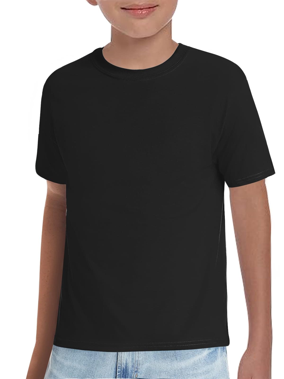 Haloumoning Boys T-Shirts Kids Short Sleeve Crewneck Solid Basic Tees Casual Tops 5-14 Years