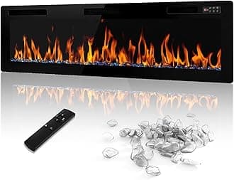 LEMBERI 60 inch Electric Fireplace Recessed and Wall Mounted,750/1500W Fireplace Heater and Linear Fireplace with Touch Screen Control Panel, Timer,Remote Control,Adjustable Flame Color and Speed