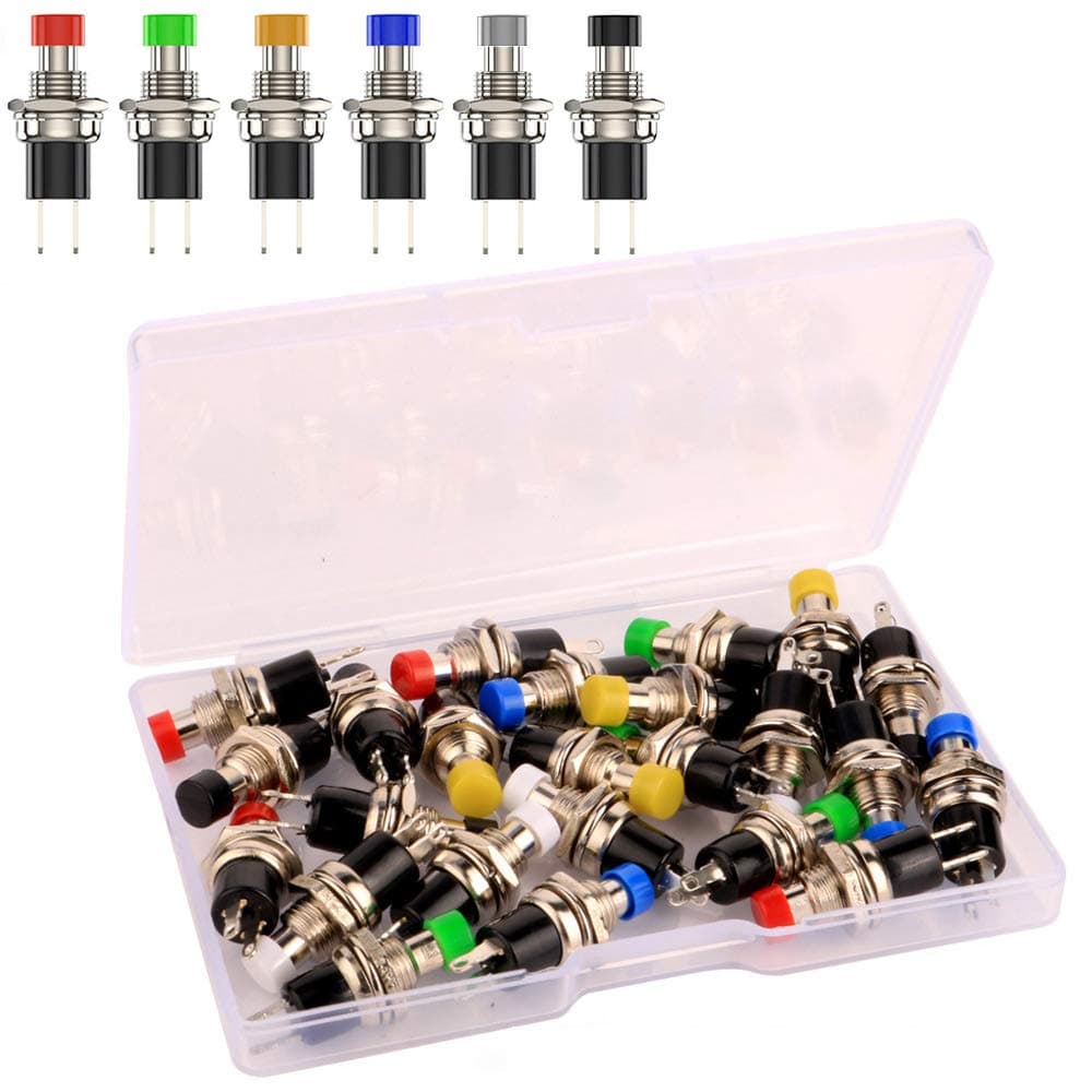 24pcs 7mm Mini Momentary Push Button 3V-6V-12V-24V-230V/1A, SPST Nomal Open ON/OFF 2 Pin Round Flat Button for Model Railway Hobby