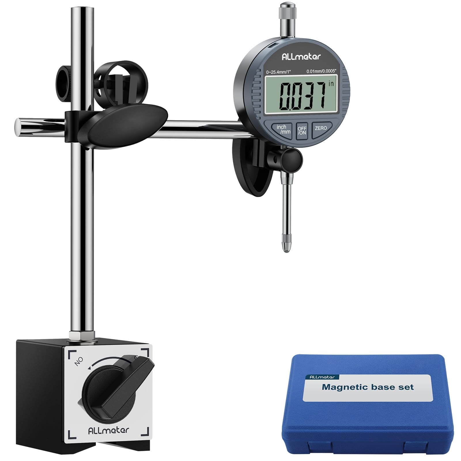 ALLmeter Digital Dial Indicator with Magnetic Base with Storage Case,Dial Gauge 0-1 Inch/25.4 mm 0.01 mm (0.0005 ") Inch/Metric Conversion for 3D Printer Lathe Workshop Woodworking