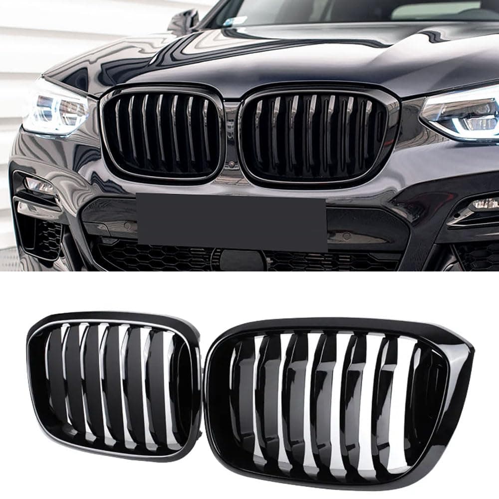 MAXDOM Replacement Front Upper Grill Fit for BMW (2018-2021) X3 G01 (2019-2021) X4 G02 – Gloss Black Single Slat ABS Grille