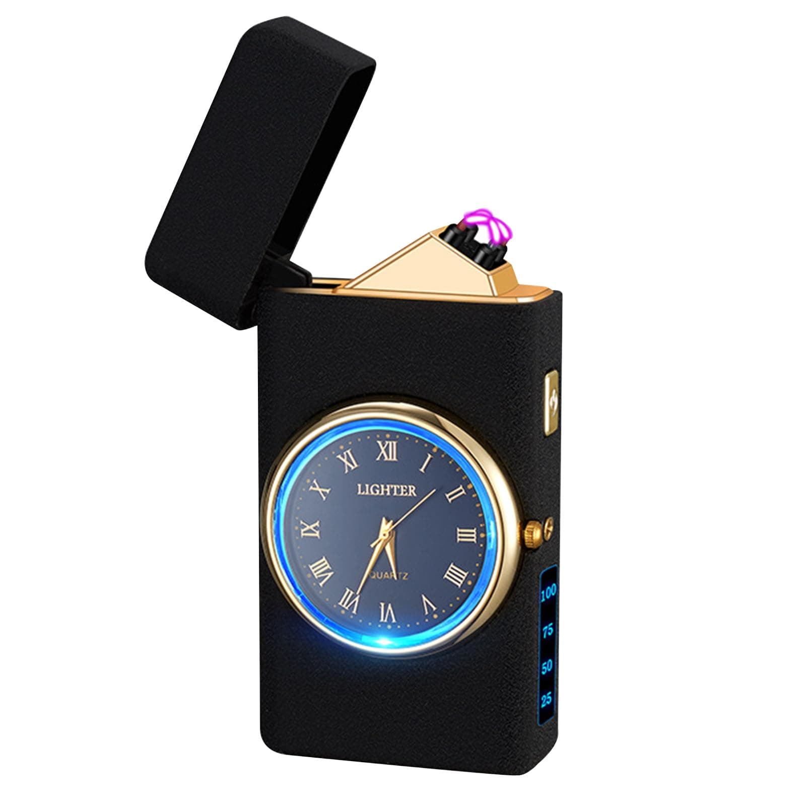 YOZWOO Plasma Lighter, USB Rechargeable, Electronic Lighter with Clock, Stylish, Totem of Eagle, Dual Arc Lighter with LED Lighting, Flameless Windproof Electric Lighter, Frost Black