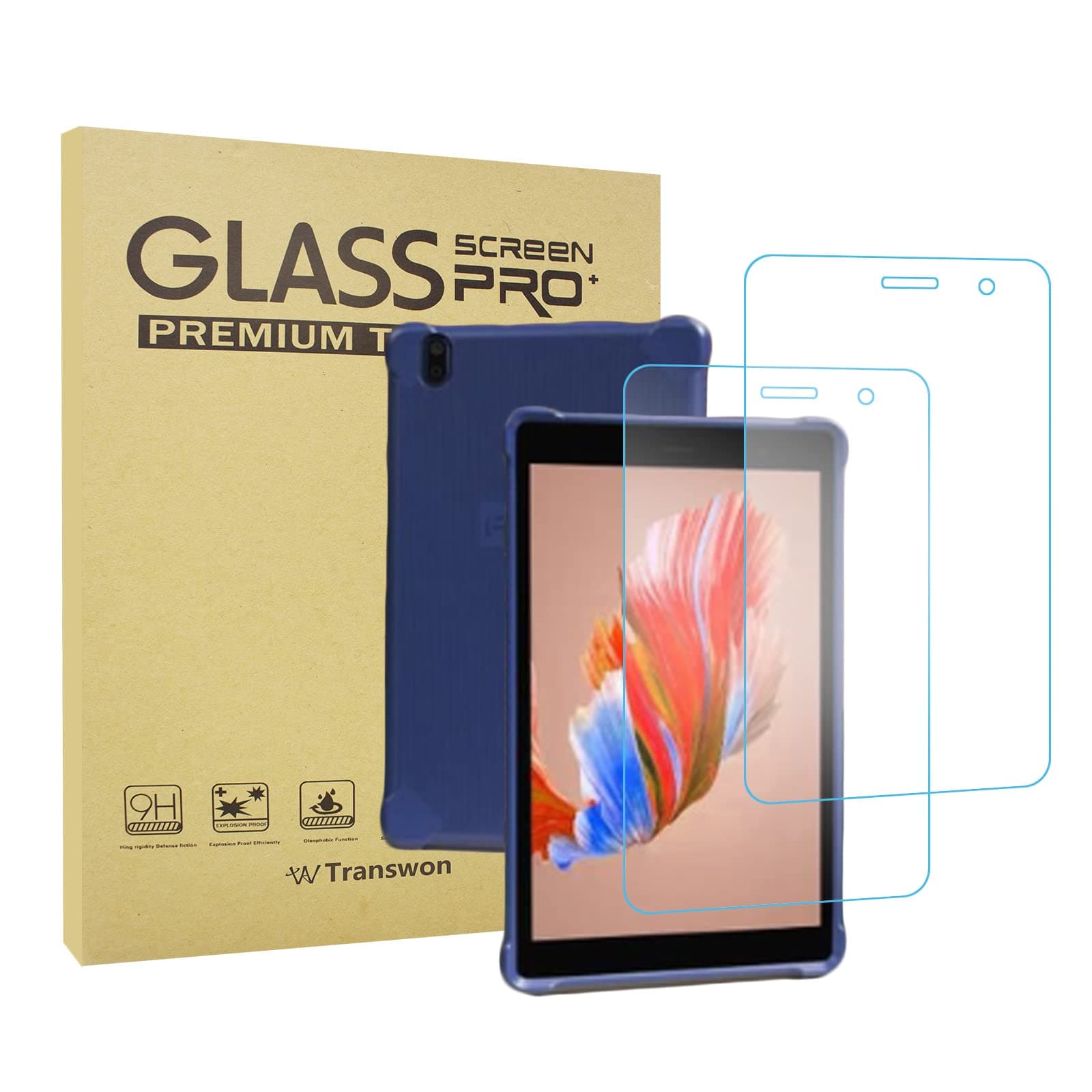 Transwon 2PCS Tempered Glass Screen Protector for FOXXD V8 Tablet/FOXXD FOXX T8 Pro Tablet 8 inch