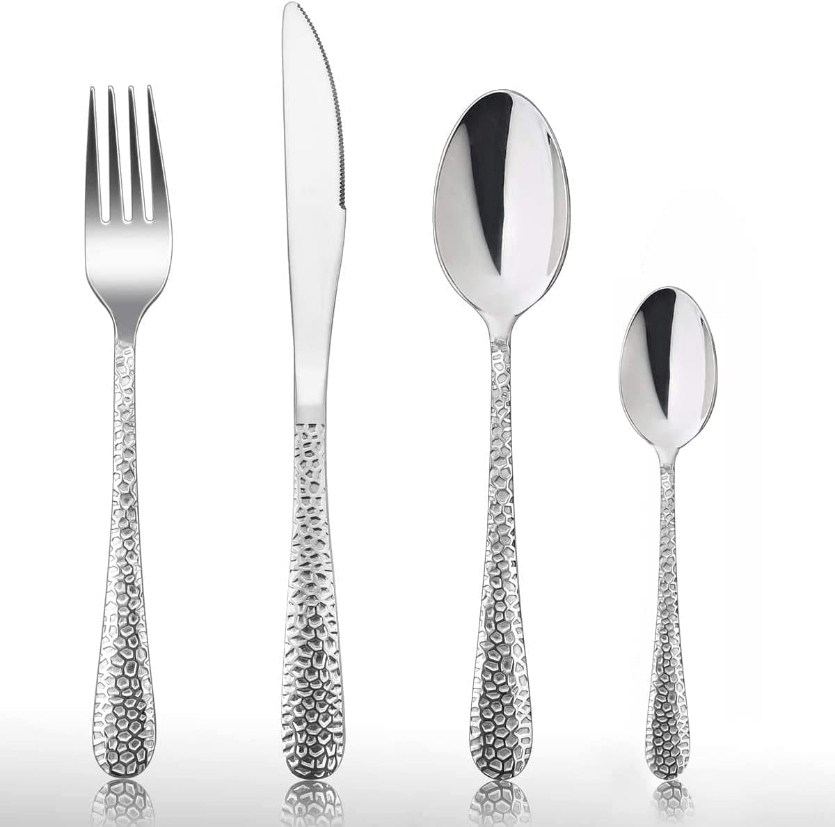 Cutlery Set, 32-Piece Stainless Steel Hammered Flatware Silverware Include Knife/Spoon/Fork, Suitable for Kitchen Party Camping, Mirror Polished, Dishwasher Safe - Service for 8