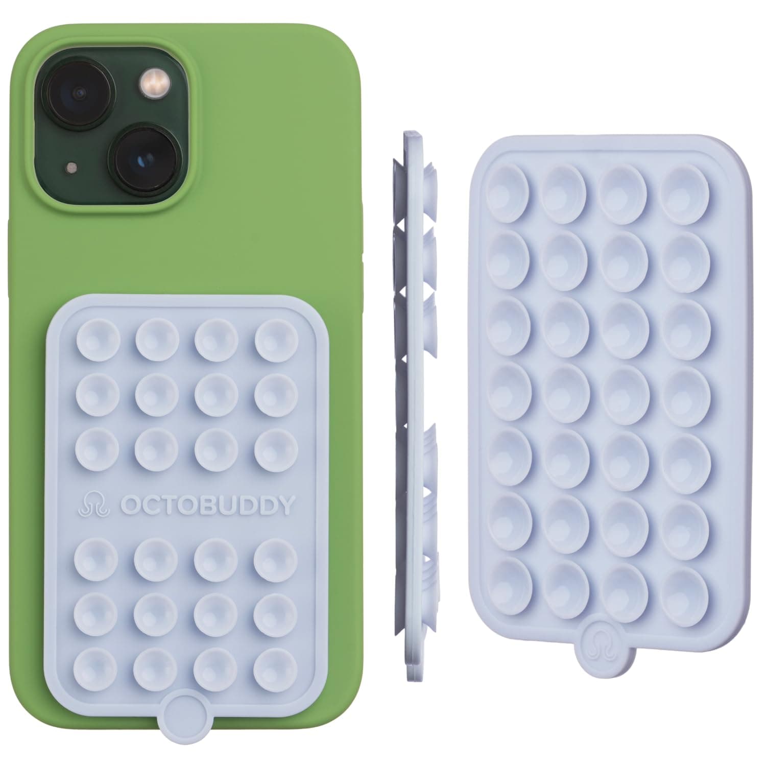 OCTOBUDDY Double - Silicone Double-Sided Suction Phone Case Detachable Mount - Hands-Free, Strong Grip Holder for Selfies & Videos - iPhone & Android Compatible - 2.5″ x 3.75″, Baby Blue