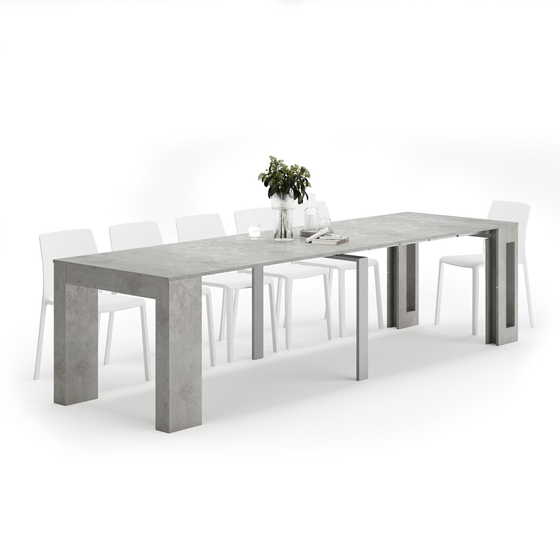 Mobili Fiver, Easy, Extendable Console Table with Extension Leaves Holder, Concrete Grey, Made in Italy