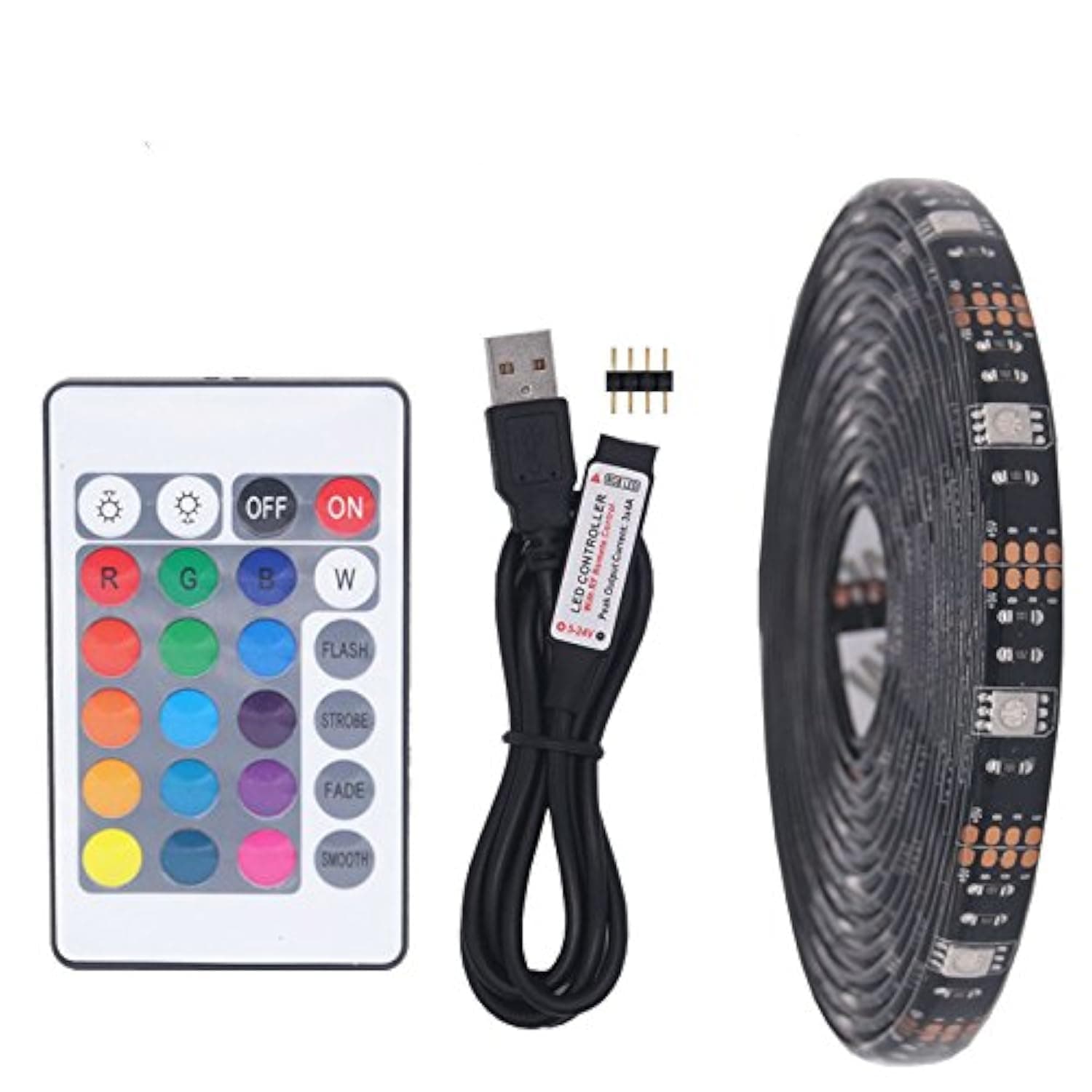 USB RGB LED Strip Light,5M 30leds/m Black PCB DC 5V 5050 RGB Color LED Light with 24Key Remote For TV Background Lighting,Ribbon Light,Rope Light,Kitchen Led Lighting Decor Tape LED Strip Lamp