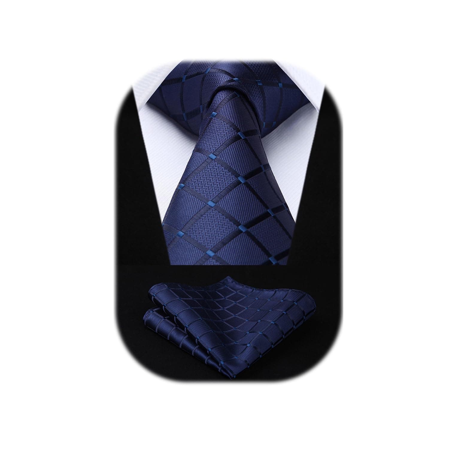 Men's Tie and Pocket Square Set Solid Check Necktie with Handkerchief Formal Classic Elegant Ties for Men Wedding Business Ceremony Banquet