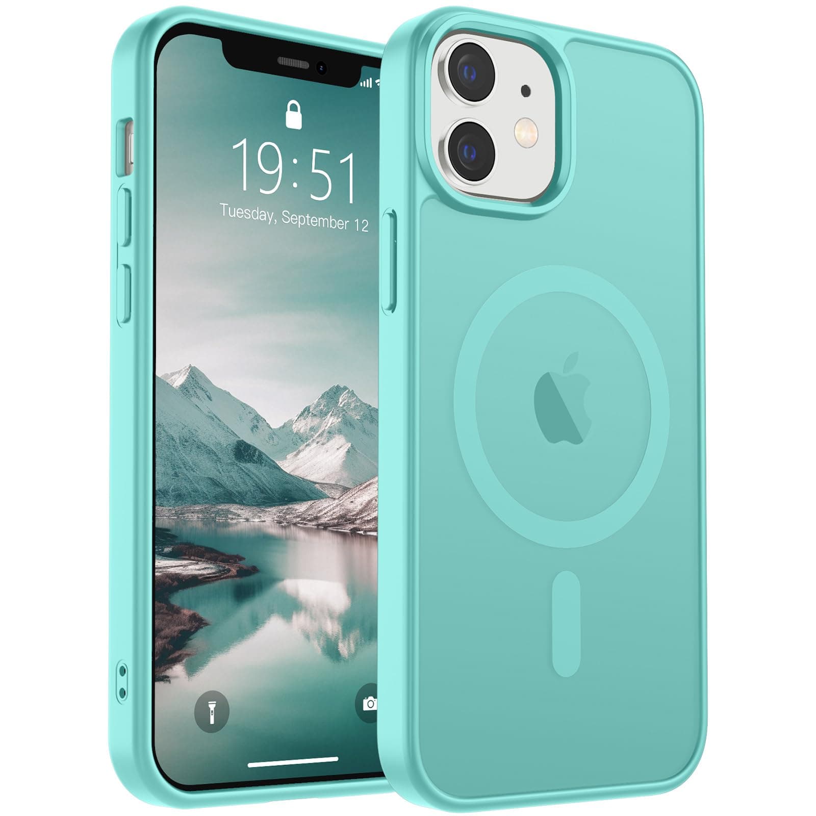 SUPFINE Magnetic for iPhone 12 Mini Case & iPhone 13 Mini Case (Compatible with MagSafe) (Military Grade Drop Protection) Slim Translucent Matte Shockproof Phone Cover,Blue Green