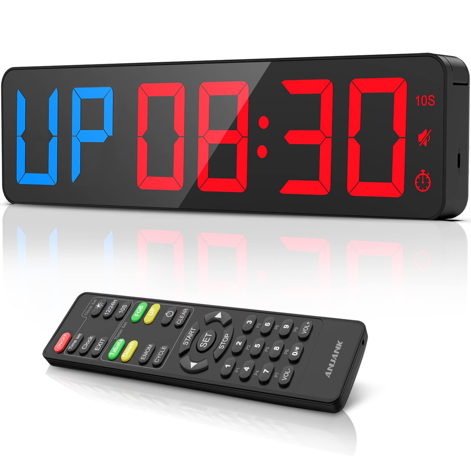 Gym Timer 15'' Large LED Digital Wall Clock, Interval Timer Clocks with Stopwatch,Countdown/Up,Adjustable Volume,Fitness Training Timer with Remote for Gym Home Garages Workout Outdoor Sports Exercise