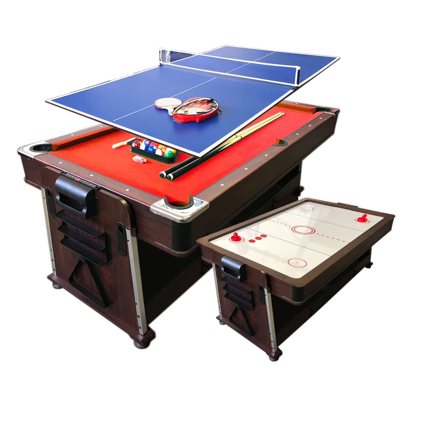 7ft Pool Table Air Hockey 3 in 1 Pool Table Red Felt - Crown