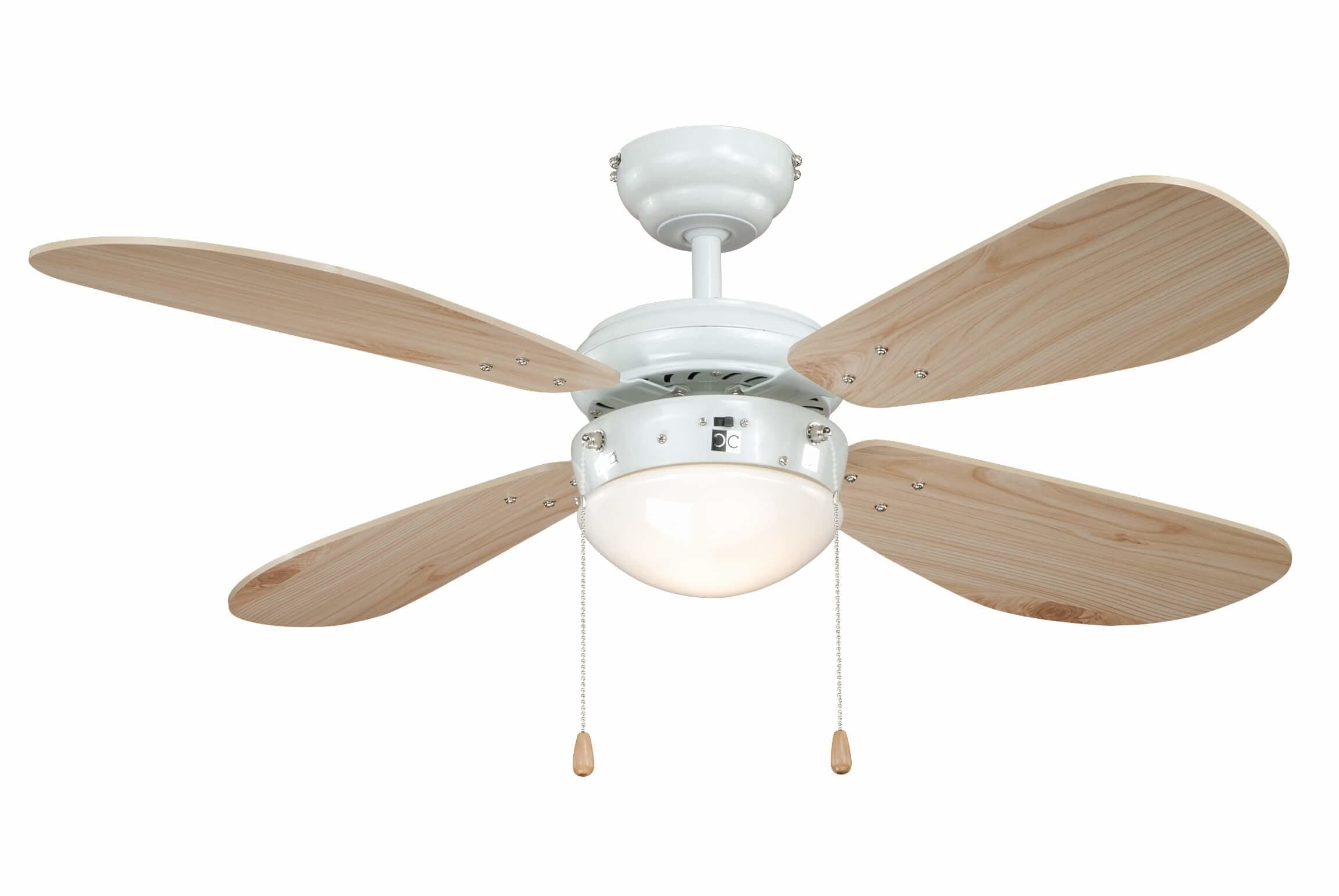 – Ceiling Fan Classic White and Pine with Light Fitting 42” 105cm with Pull Cords