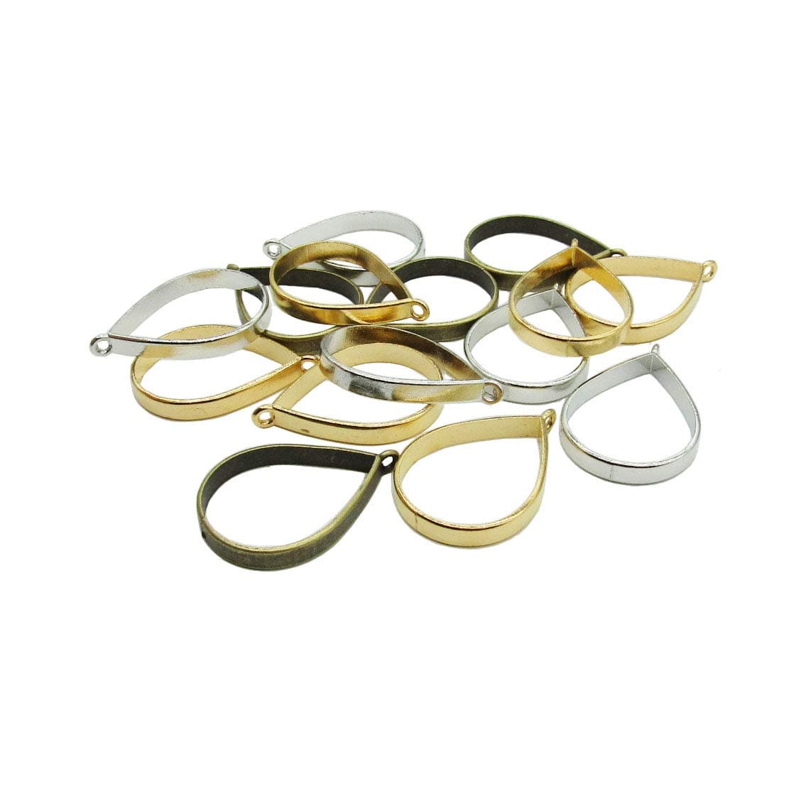 18 Pcs Teardrop Open Back Bezel Pendant with 1 Loop for Resin for Jewelry Making (Silver&Gold&Bronze)