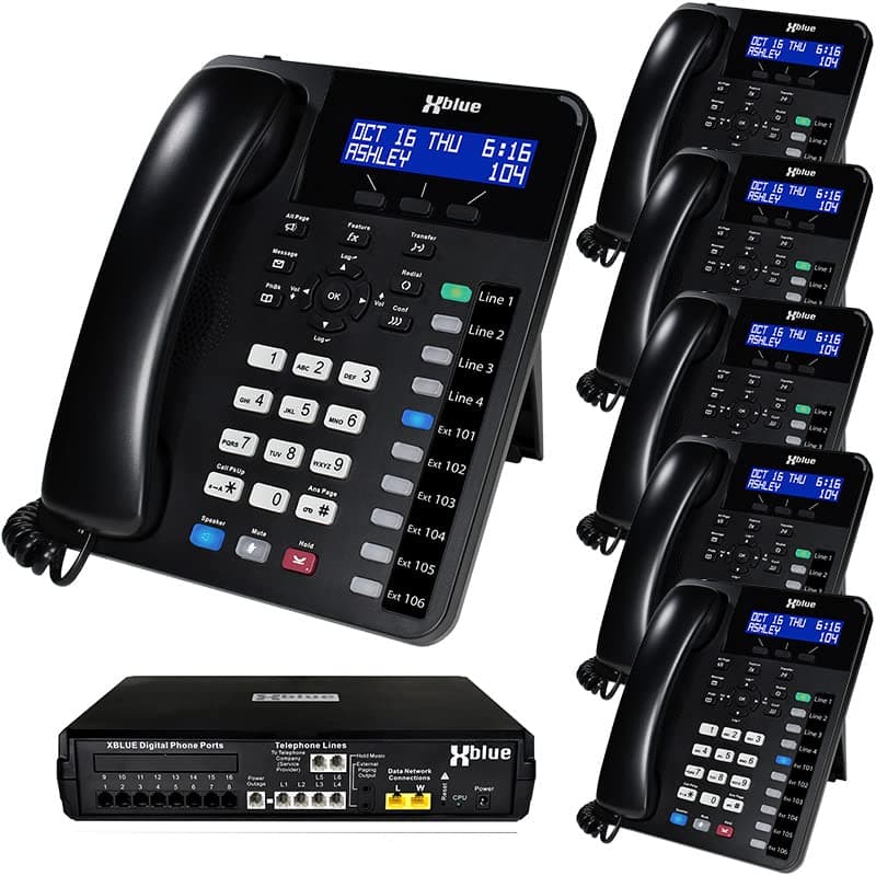 XBLUE X16 Plus Small Business Phone System Bundle with (6) XD10 Digital Phones - Capacity is (6) Outside Line & (16) Digital Phones - Includes Auto Attendant, Voicemail, Caller ID, Paging & Intercom