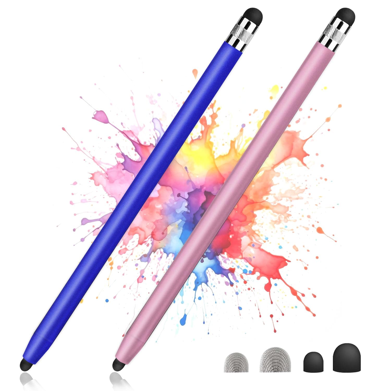 2 Pack Stylus Pens for Touch Screens,High Sensitivity Precision Capacitive Stylus Pen Compatible with iPad iPhone Samsung Tablets All Universal Touchscreen Devices with 4 Rubber Tips (Blue,Rose Gold)