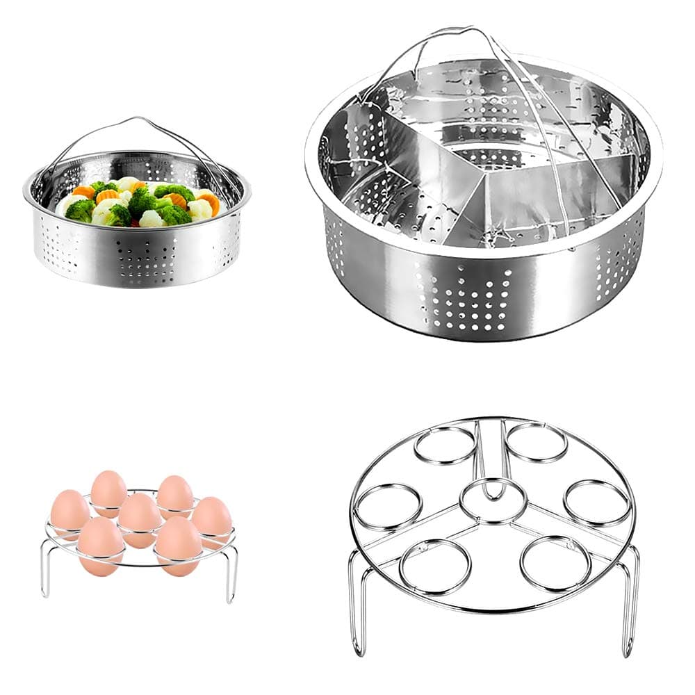 CestMall Steamer Set, 3pcs Instant Pot Accessories - Stainless Steel Steam Basket, Egg Steamer Rack, Divider Rack - Fits 5,6,8qt Instant Pot