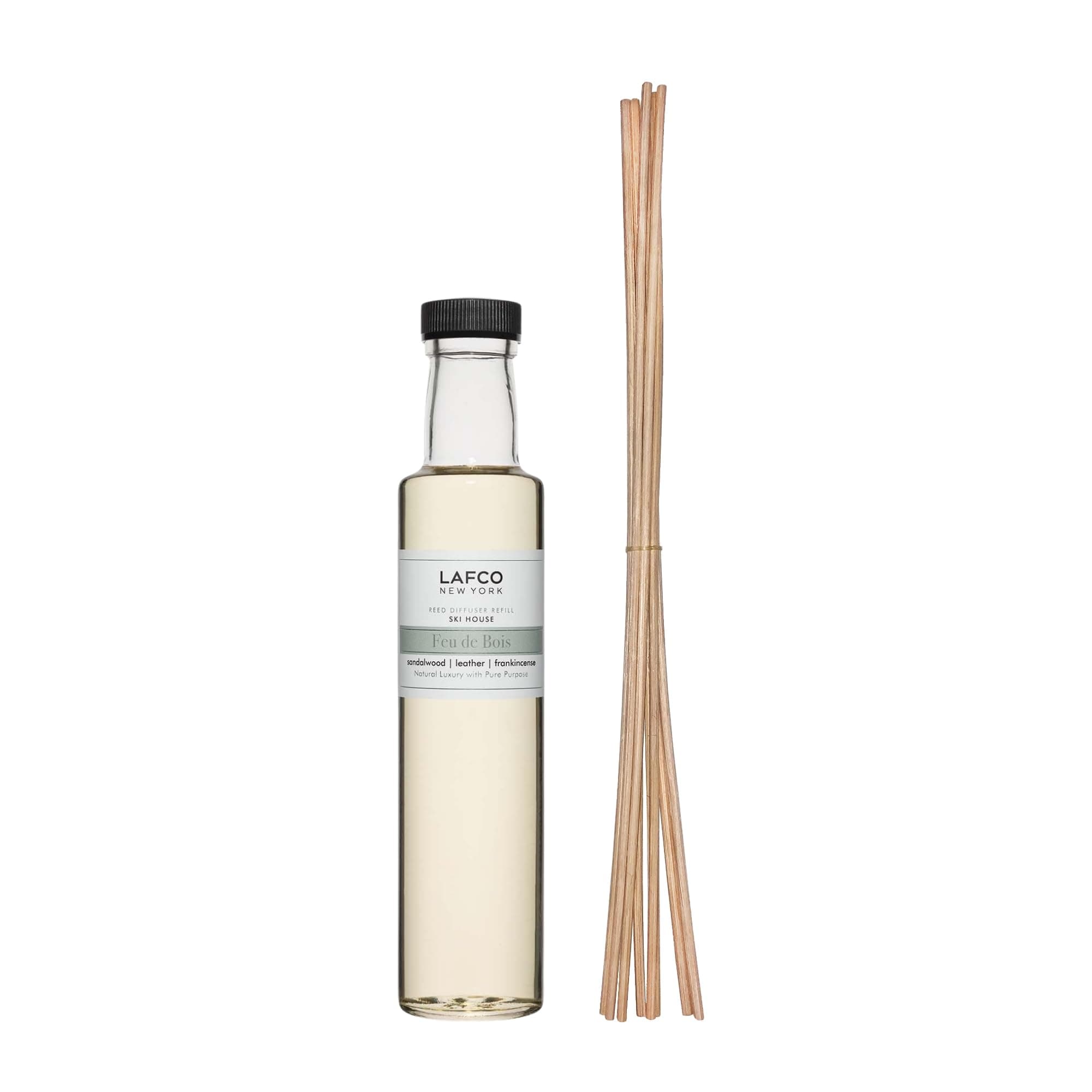 LAFCO New York Reed Diffuser Refill, Feu de Bois - 8.4 oz - Up to 4-Month Fragrance Life - Includes Natural Wood Reeds - Free of Dyes & Propellants - Made in the USA