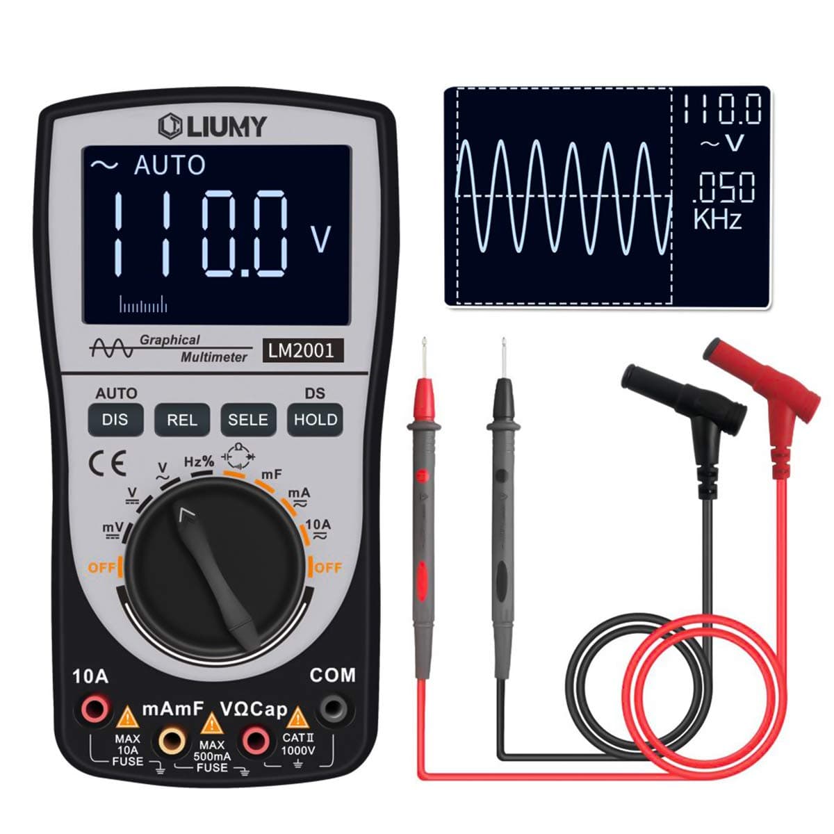 LM2001 Digital Oscilloscope Multimeter, LIUMY Mini-oscilloscope Automatic Waveform Multimeter, 4000-Count Automatic Range, 5KHz ~ 500KHz Frequency, Accurate Display AC/DC Waveform, Color Screen