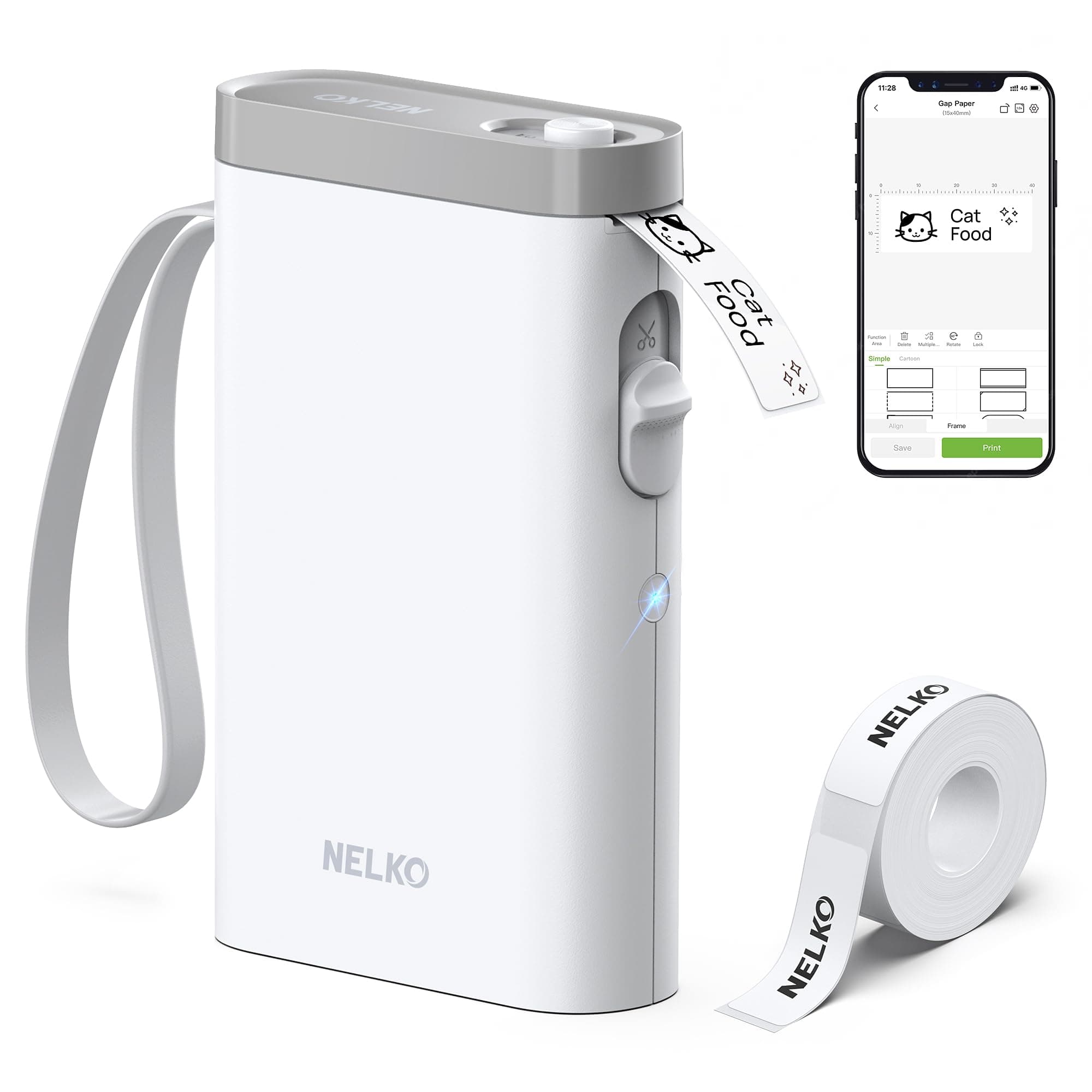 Nelko Bluetooth P21 Self-Adhesive Label Printer, Portable Wireless Mini Labelling Device for iOS Android, Home, Office - White