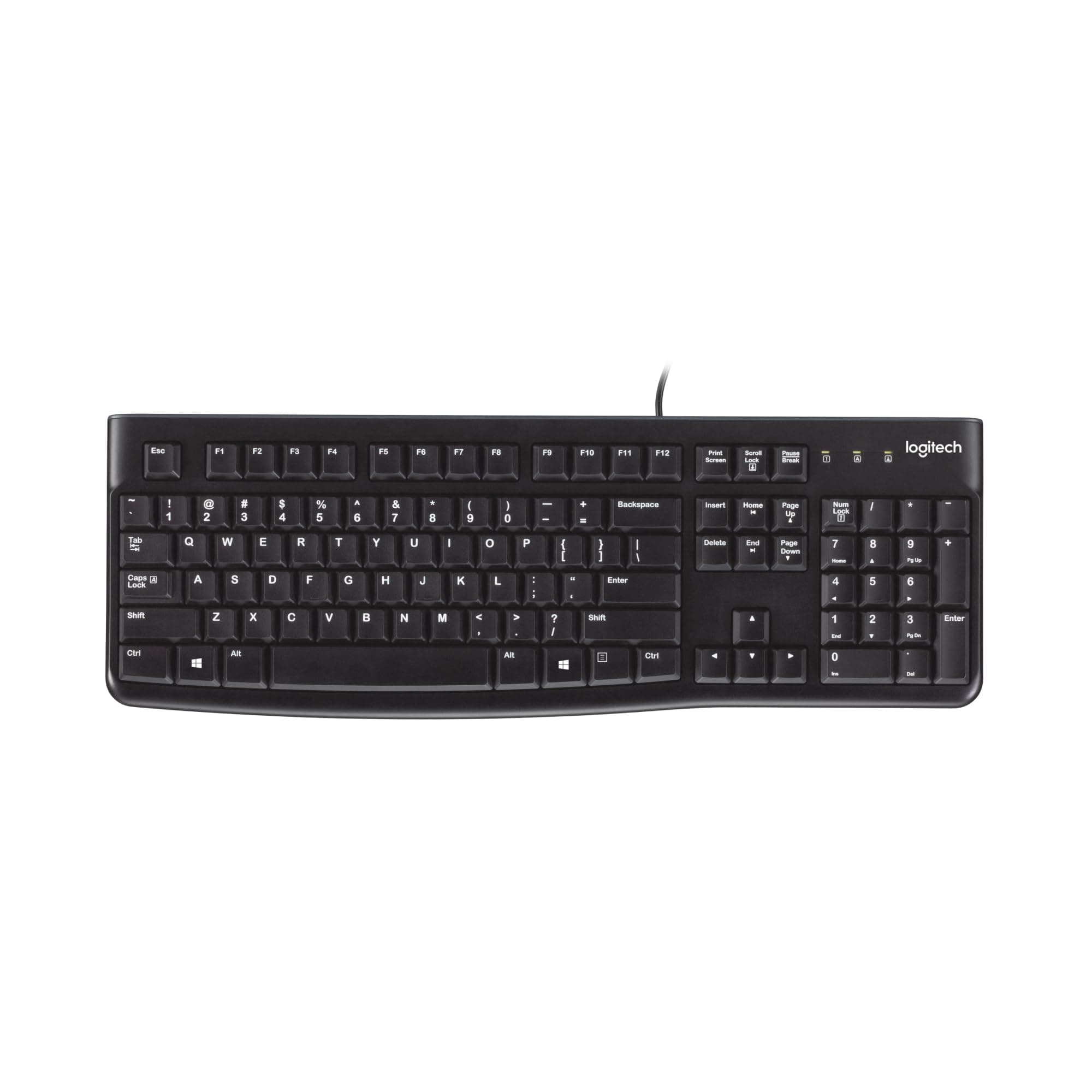 Logitech K120 Wired Keyboard for Windows, USB Plug-and-Play, Full-Size, Spill-Resistant, Curved Space Bar, Compatible with PC, Laptop - Black