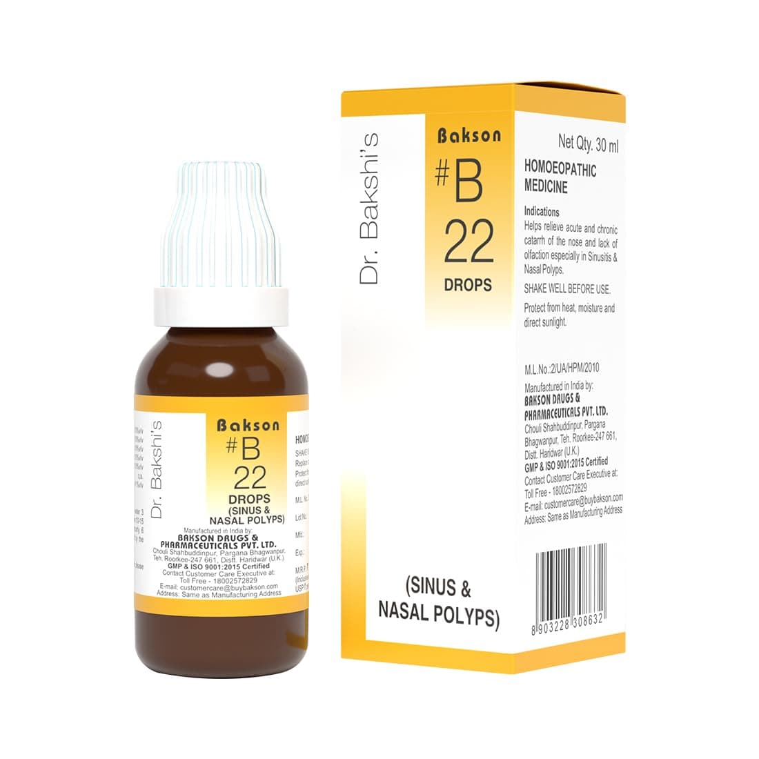 Dr. Bakshi's BAKSON'S HOMOEOPATHY # B 22 Sinus Drops (30 ml)