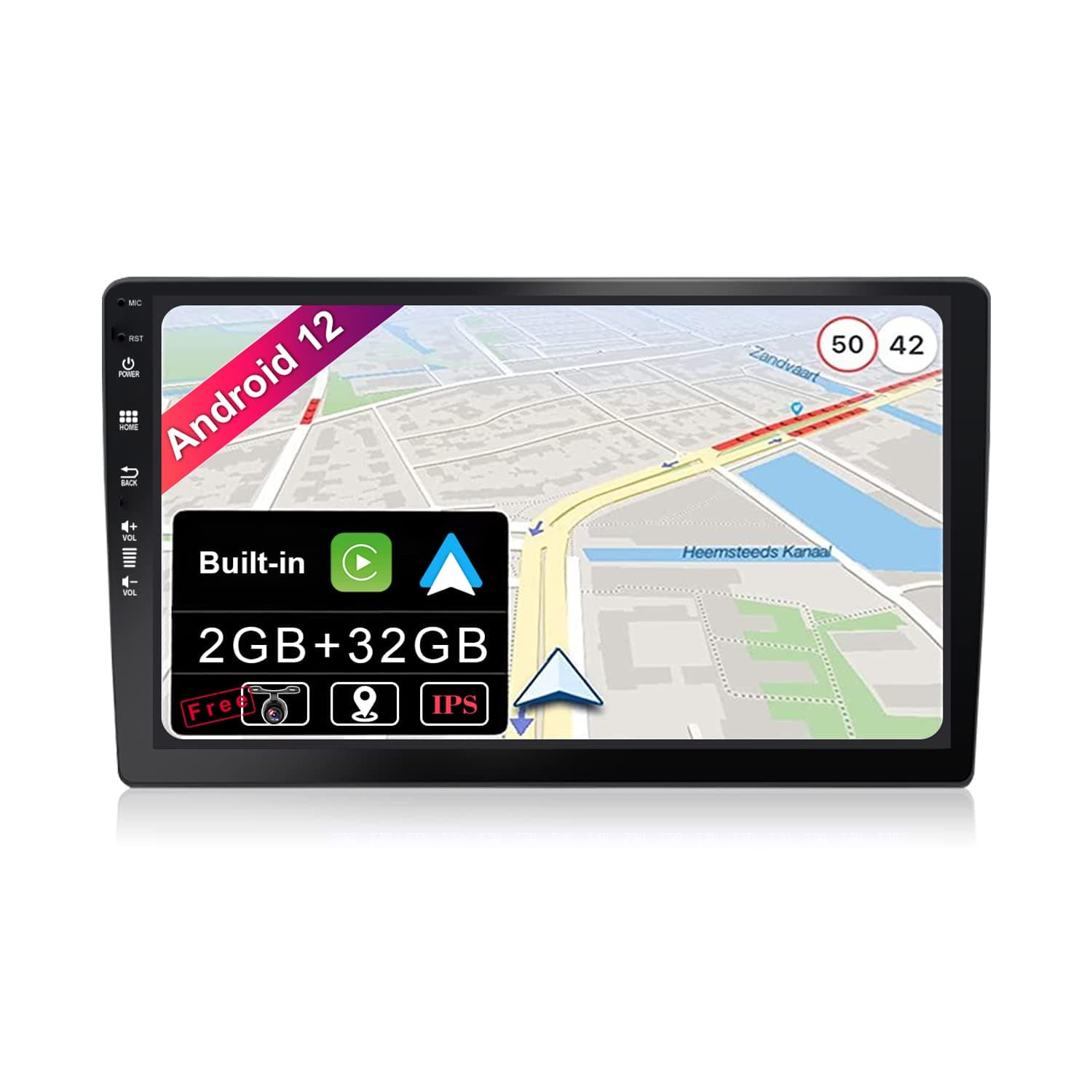 Android 9.0 Double Din Car Stereo Head Unit Radio Audio/ 10.1 inch Quad Core/ Support Sat Nav Bluetooth GPS DAB+ WIFI OBD2 4G Steering Wheel 1080P Video Mirror Link(NO DVD/CD)/ Free Backup Camera