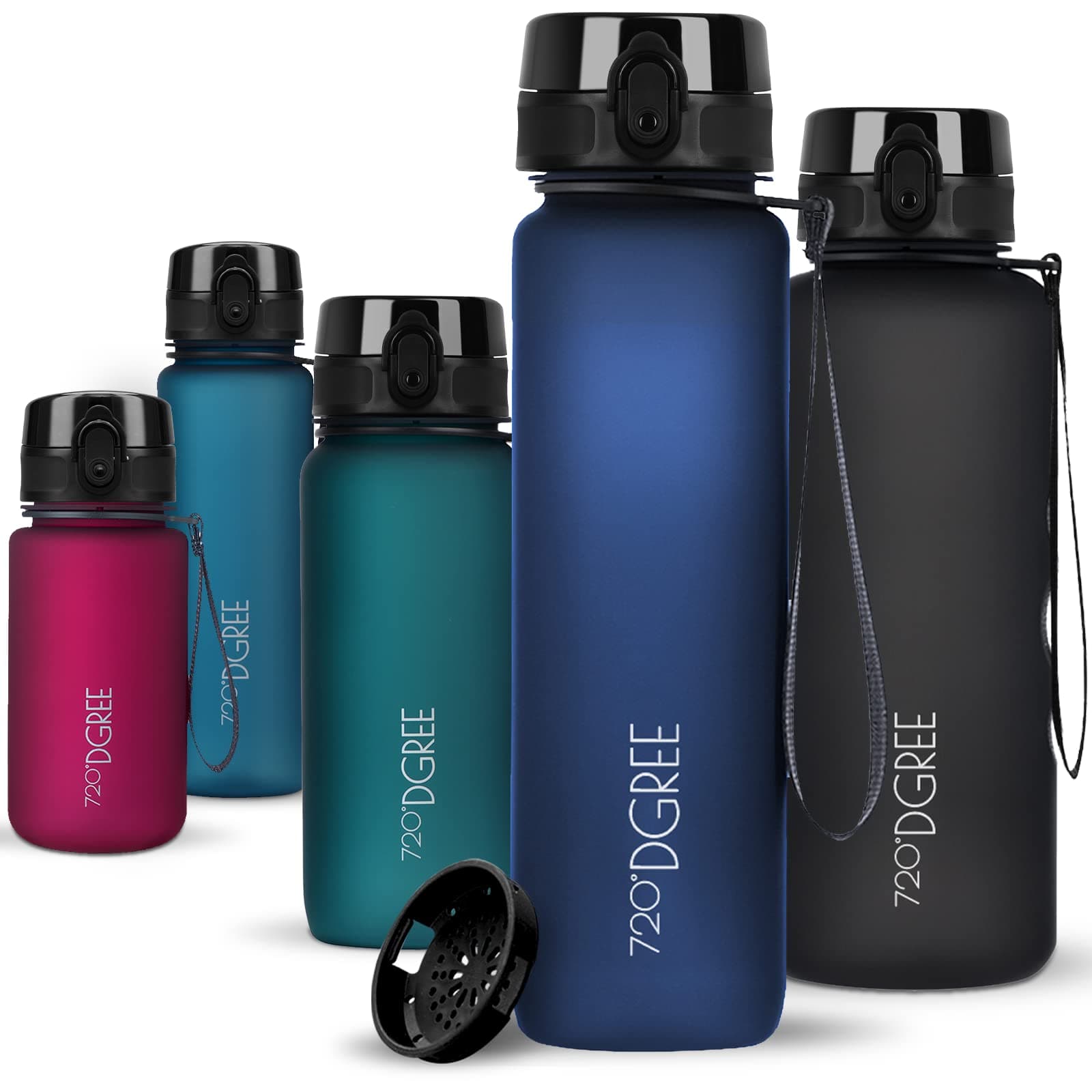 720°DGREE UberBottle 1.5 L + Fruit Sieve Soft Touch BPA-Free Leak-Proof Water Bottle XL Water Bottle Ideal for Sports, Gym, Hiking, Camping, University, Yoga, Work