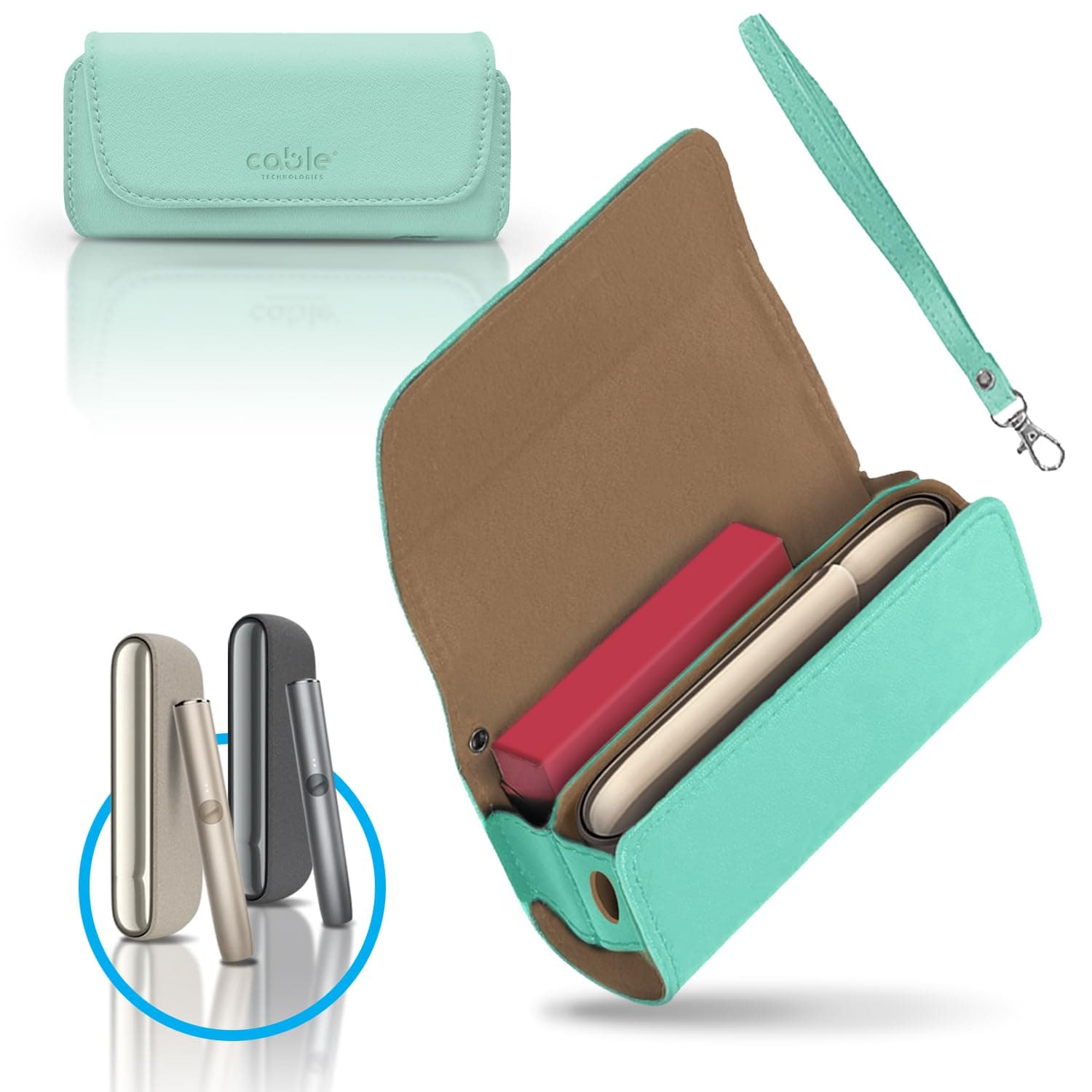 CABLE TECHNOLOGIES Eco-Leather Case Compatible with IQOS ILUMA, Canvas and PU Leather Case, Organizer, Electronic Cigarette Cover/Pouch, Accessories (Green)
