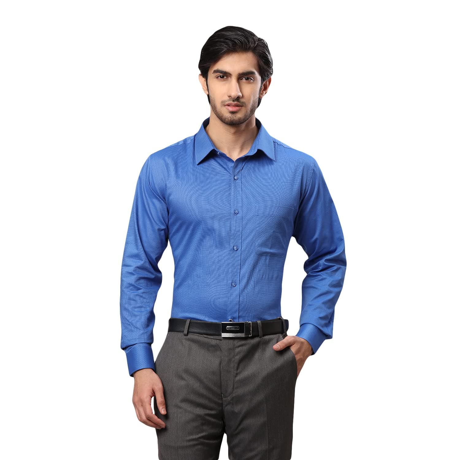 Raymond Men's Pure Cotton Solid Pattern Slim Fit Semi Cutaway Collar Full Sleeve Formal Shirt