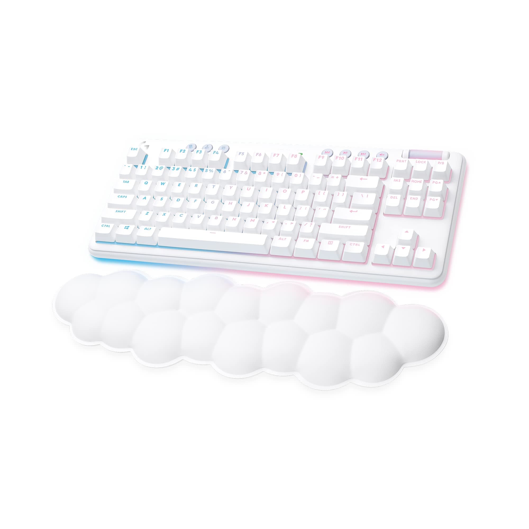 Logitech G715 Wireless Mechanical Gaming Keyboard with LIGHTSYNC RGB, Lightspeed, Tactile Switches (GX Brown), and Keyboard Palm Rest, PC/Mac Compatible - White Mist