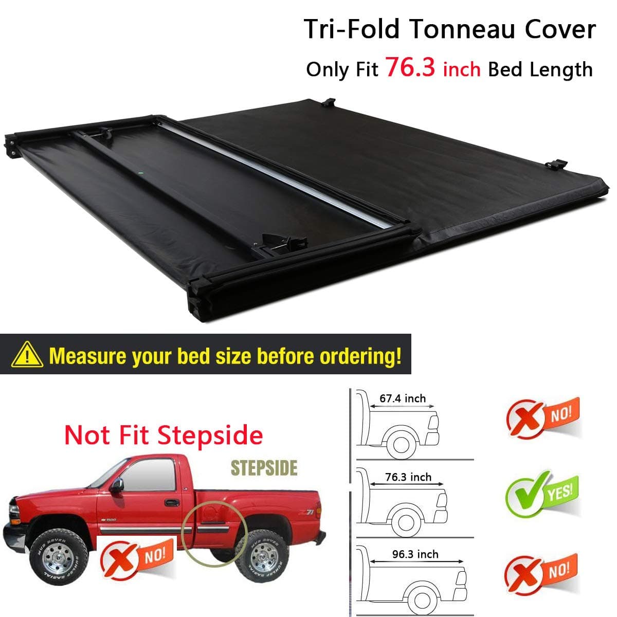 RAFTUDRIVE Assembly Lock Tri-Fold Tonneau Cover fit 2003-2008 Dodge Ram 1500/2500/3500 6.5 ft (76.3 inch) Bed, Not Fit 5.7 Ft and 8 Ft Bed