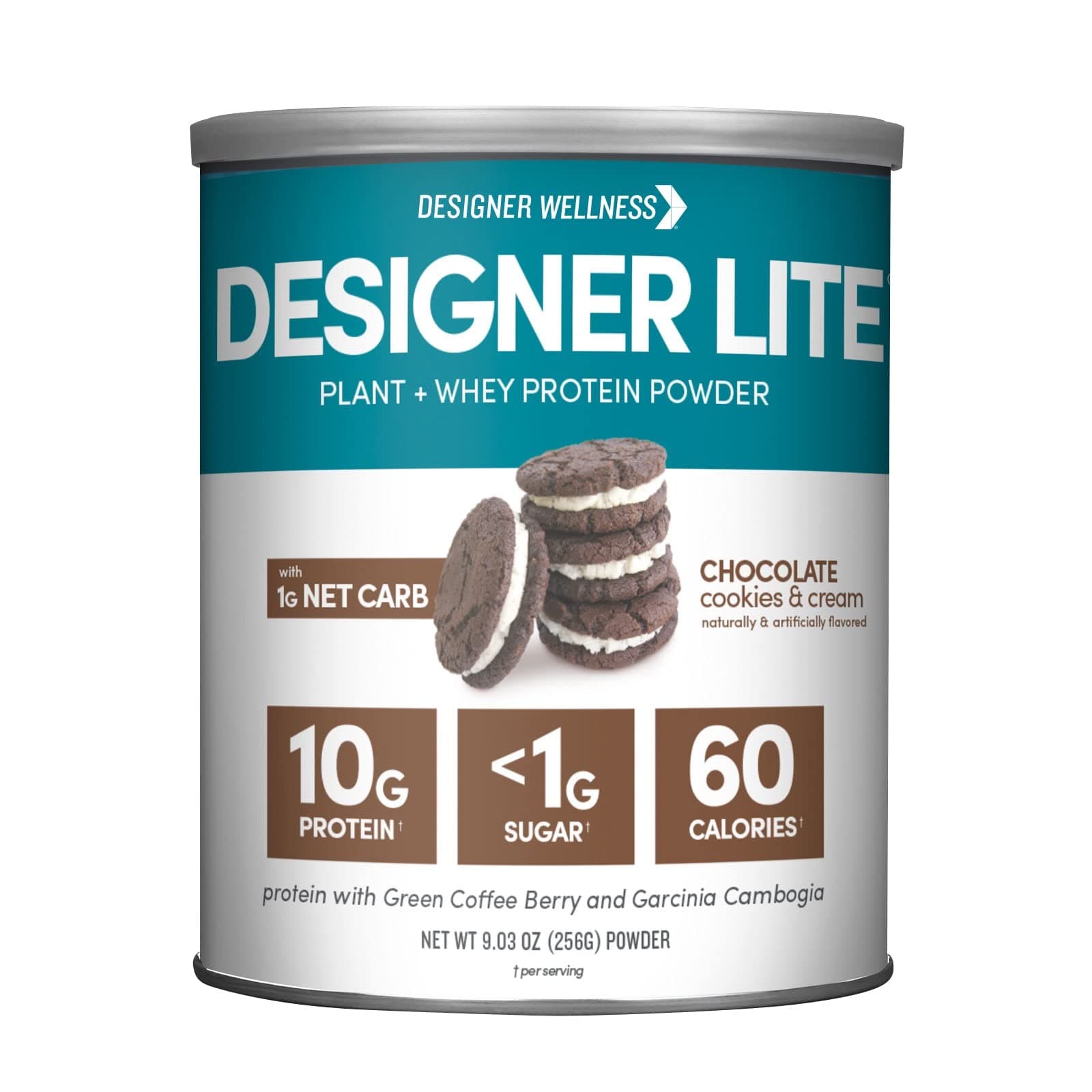 - Designer Lite, Low Calorie Natural Protein, Prebiotic Fiber, Key Vitamins & Minerals, Chocolate Cookies & Cream, 9.03 Ounces