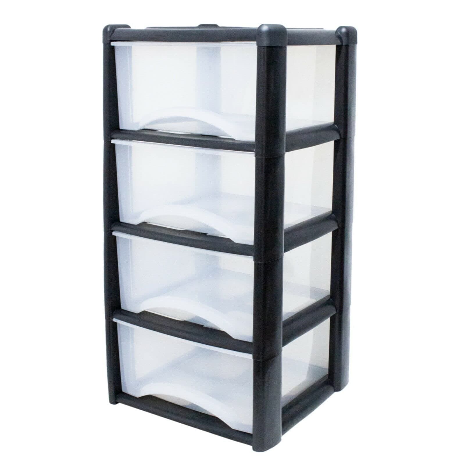 Neat 4-in-1 Space-Saving Office & Home Plastic Storage Drawers - Durable Black/Clear Drawers - H80cm x L39cm x W39cm