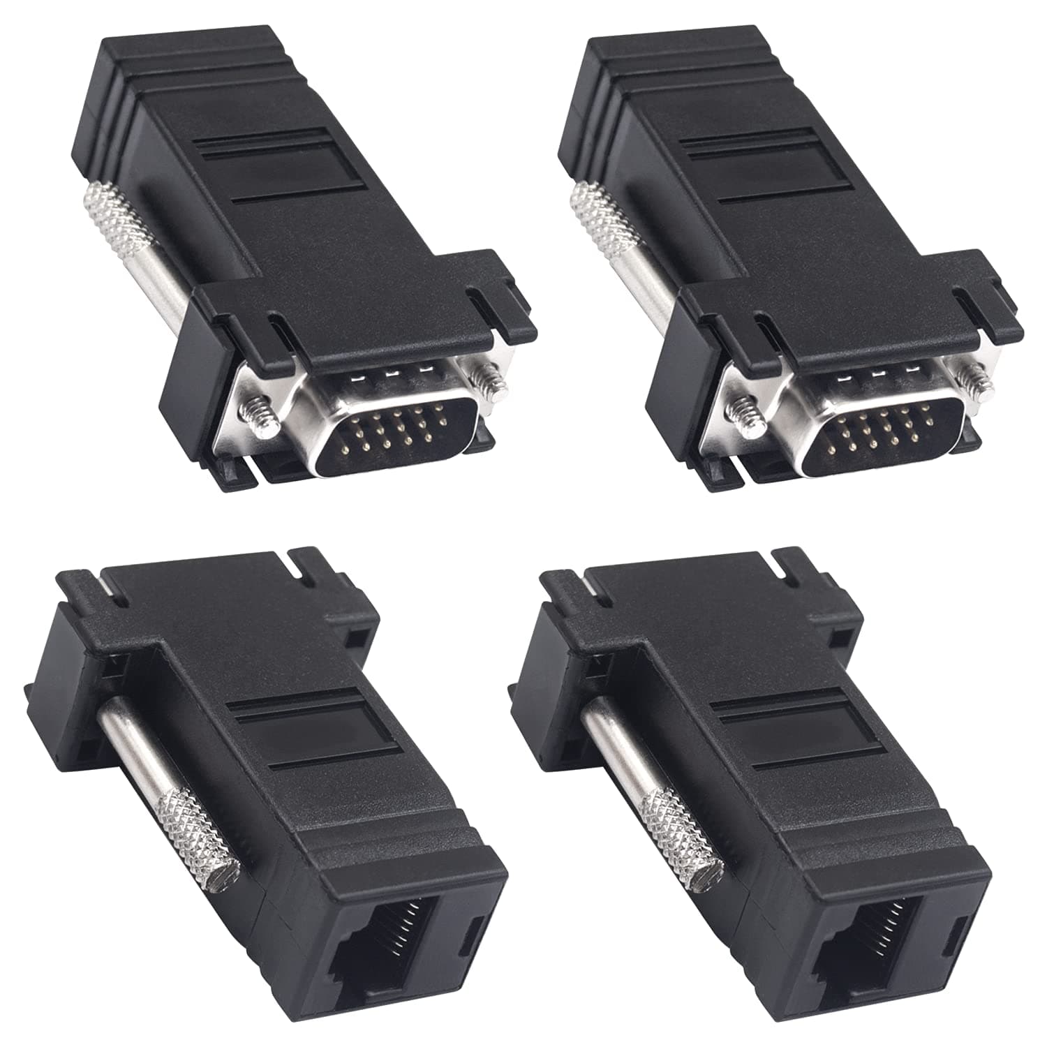 Poyiccot VGA Extender Over Ethernet Adapter, 4-Pack VGA to RJ45 Adapter 15 Pin Male Plug to CAT5 CAT6 Female Network Cable Extender Adapter for Multimedia Video