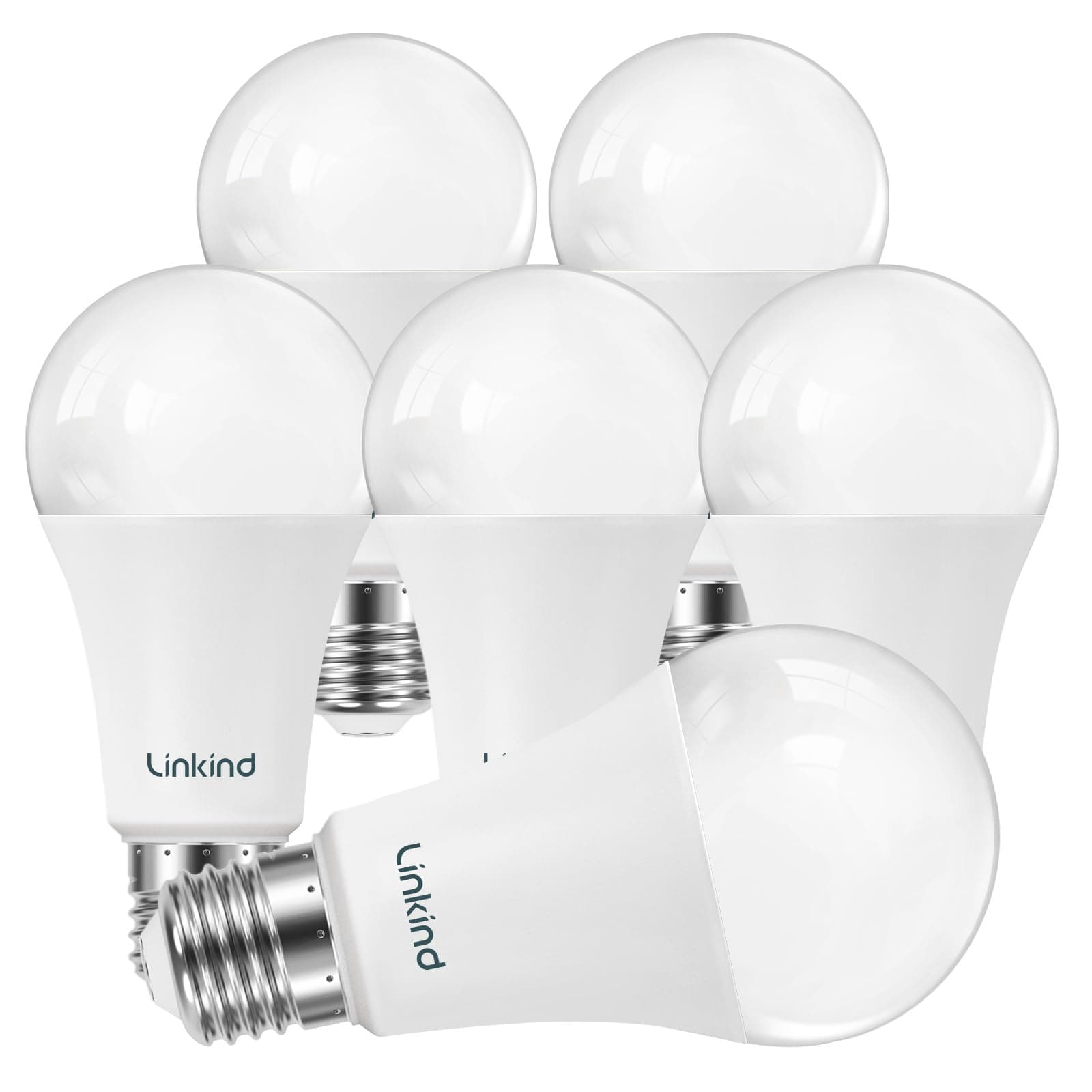 Linkind A19 LED Light Bulbs Dimmable, 100W Equivalent Light Bulbs, 16W, 5000K Daylight, 1600 Lumens LED Bulbs, E26 Standard Base, 120V, Lighting for Bedroom Living Room Home Office, 6 Packs