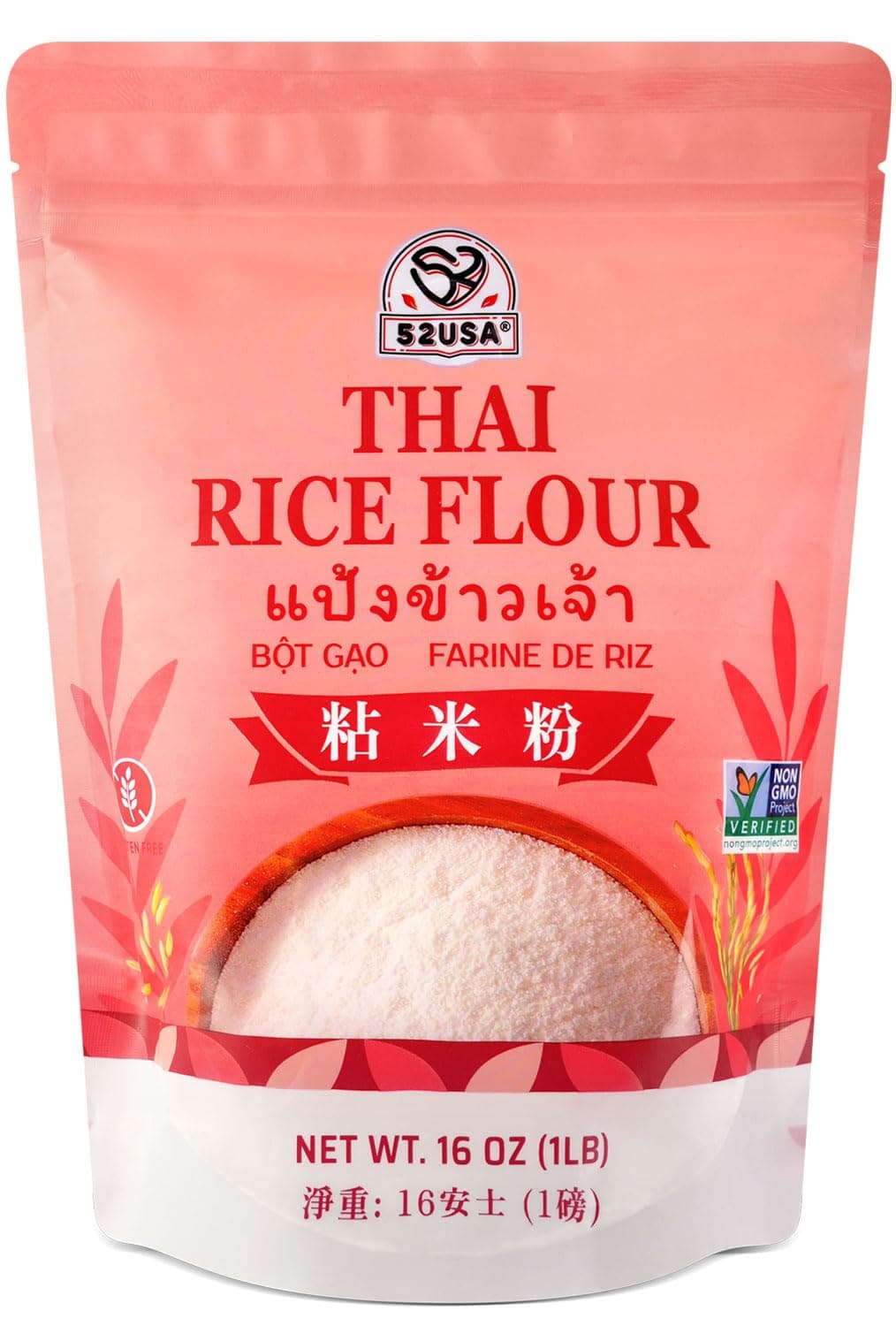 52USA Thai Rice Flour 16 Ounce (Basic), 1 Pound (Pack of 1), Rice Flour for Baking or Cooking, Product of THAILAND, All Natural White Rice Flour, Vegan