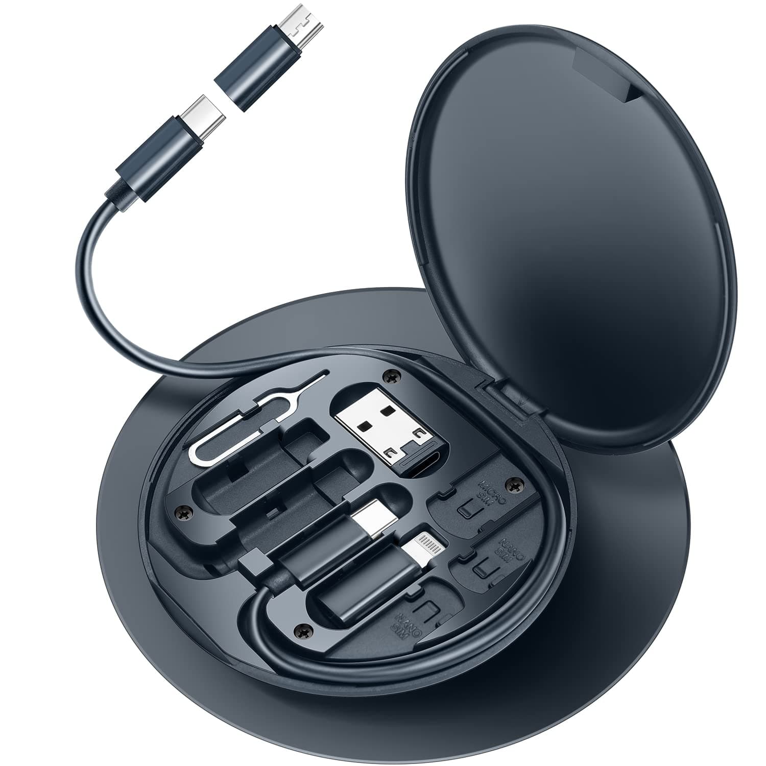 USB C Adapter Kit,Multi Charging Cable Case Convertor USB C to Type C/iOS Device/Micro Adapter Travel Data Cable Set Contains Card Storage,Phone Holder, Tray Eject Pin (Blue)