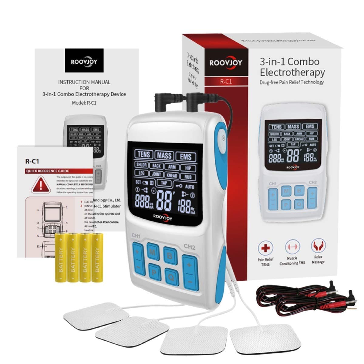 TENS Unit+EMS+Massage,3 in 1 Combo,36Modes,Handheld Household Muscle Stimulator for Pain Relie Machine,2Channels Output …