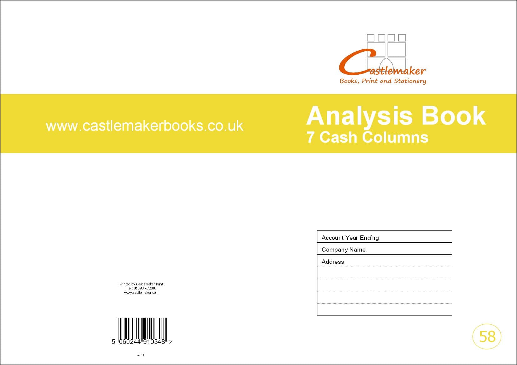 Castlemaker Books: Analysis Book, 7 Cash Column - A058 (Single)