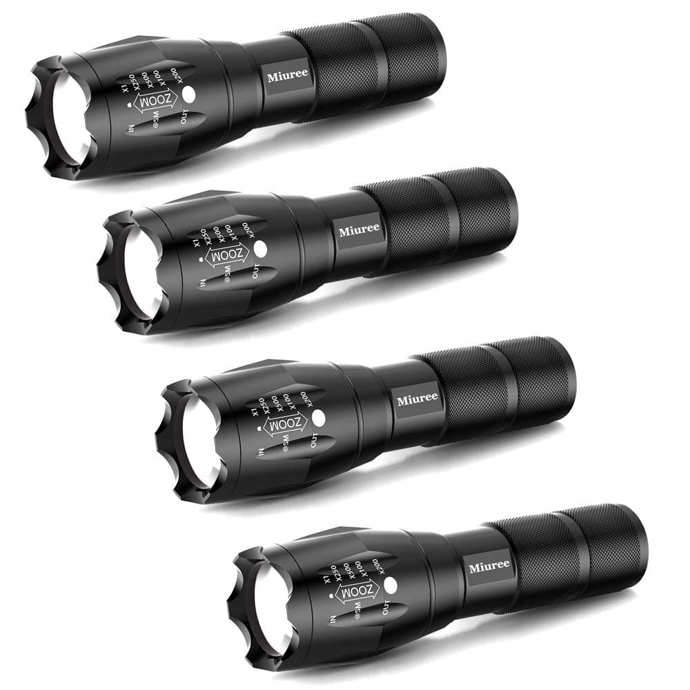 4 Pack Military Grade Tactical LED 2000 Lumen 5 Modes Zoomable Flashlight Torch for Camping, Emergency, Hurricane, Hiking