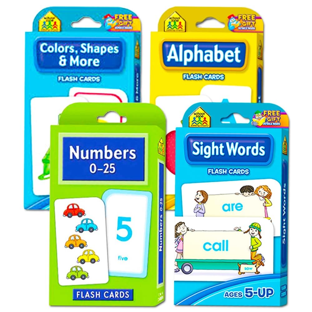 School Zone Flash Cards Super Set Toddler Kids -- 4 Packs (ABC Flash Cards, Numbers, Colors and Shapes, Sight Words,