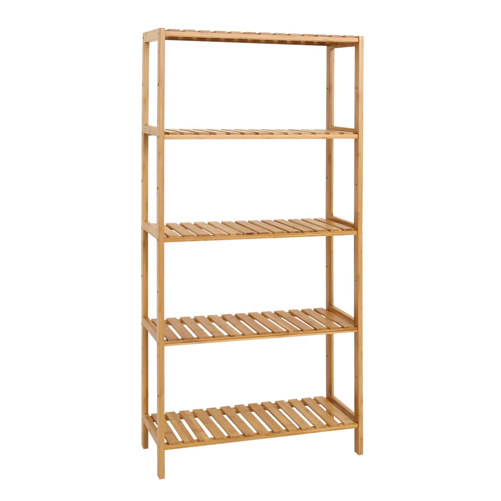 kinbor5-Tier Bamboo Shelf - Adjustable Storage Rack for Bathroom, Kitchen, Living Room - Multifunctional Utility Shelves