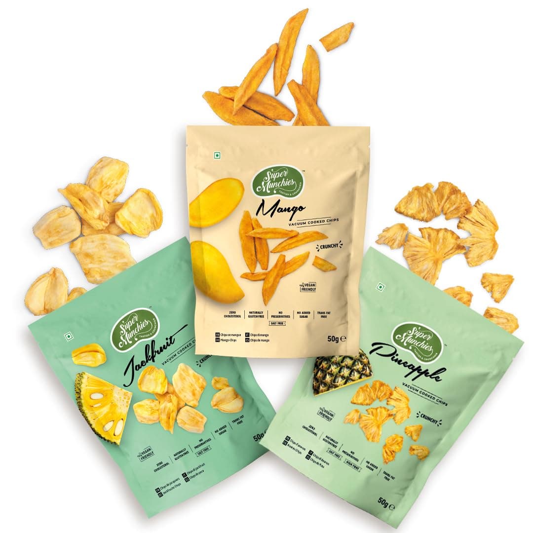 Super Munchies Vacuum Cooked Fruit Mix – Mango, Pineapple, Jackfruit | Vegan, Gluten Free, No Added Sugar, Zero Sodium, No Preservatives, No Trans Fat, Zero MSG, Low Fat (Pack of 3)