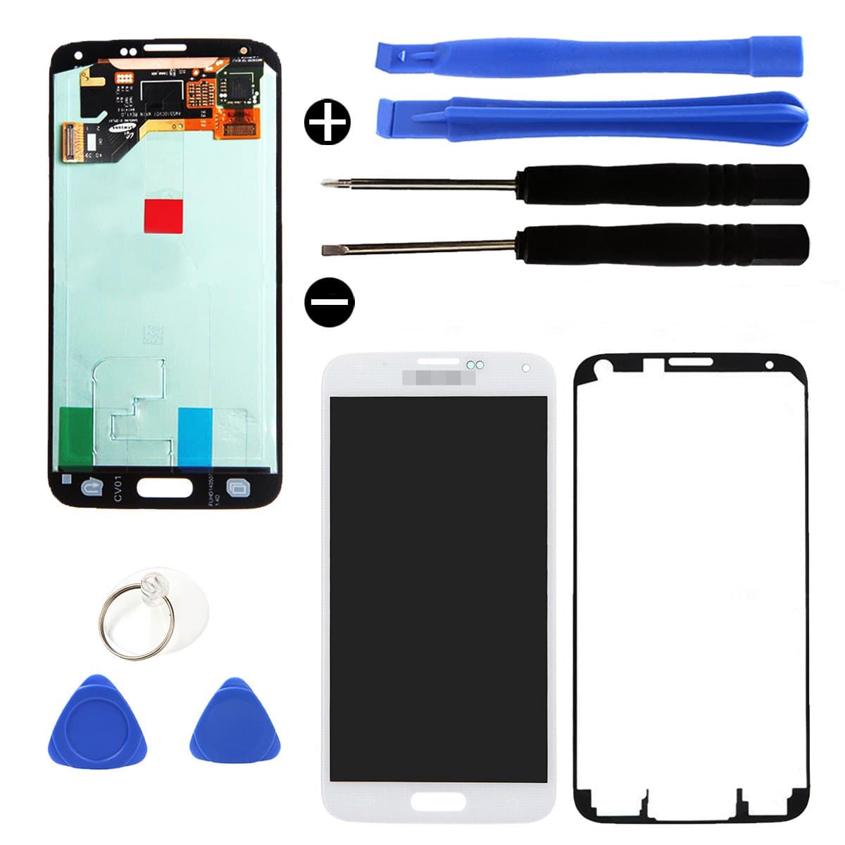 YCIL Samsung Galaxy S5 G900 LCD Display Digitizer Replacement Touch Screen for Samsung Galaxy S5 i9600 G900A G900T G900V G900P (White) with Free Repairing Tools