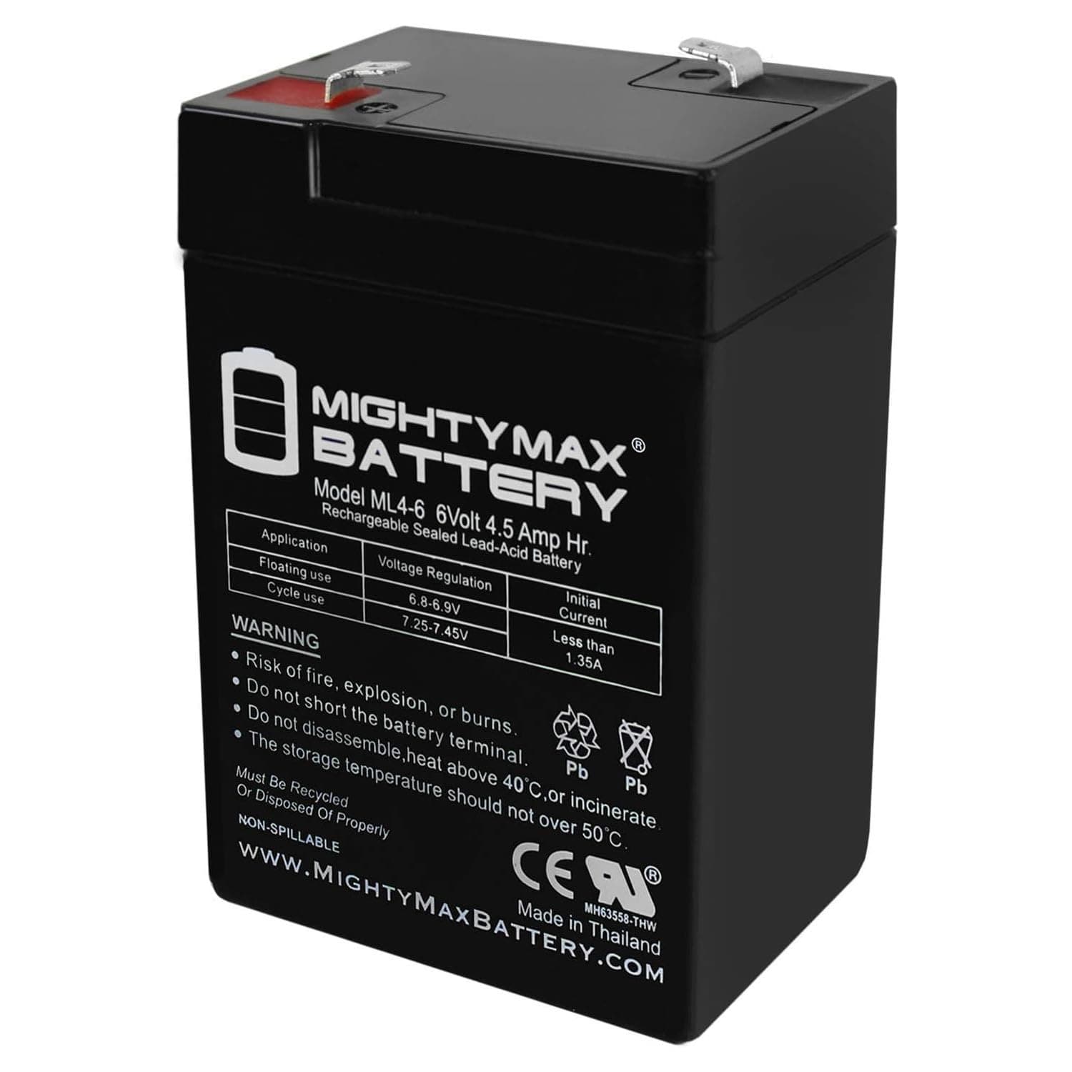 Mighty Max Battery ML4-6 - 6V 4.5AH 3FM4 Replacement Battery with F1 Terminal