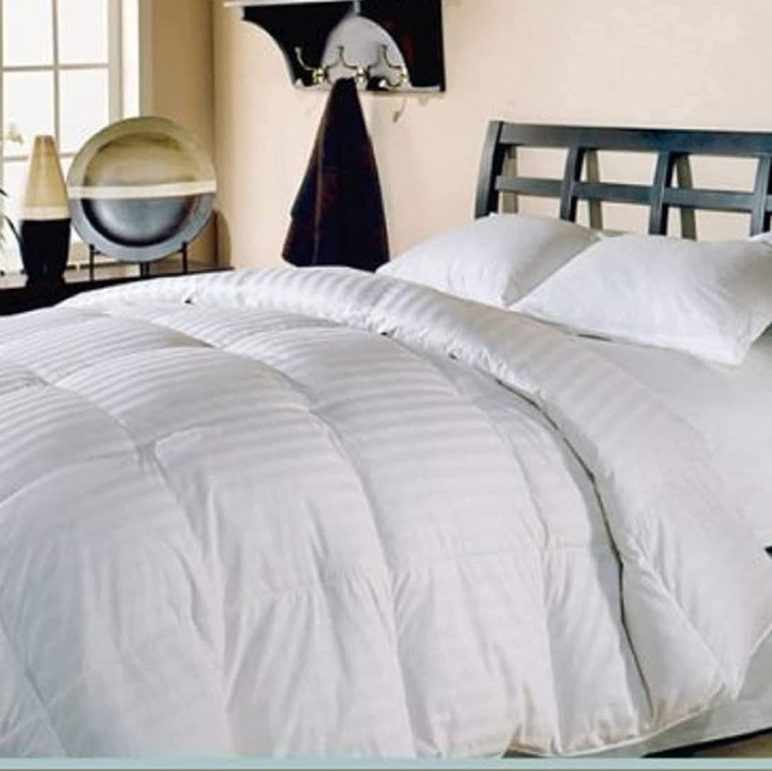 Hotel GrandOversized 500 Thread Count Damask Stripe White Down Comforter- Full/Queen.