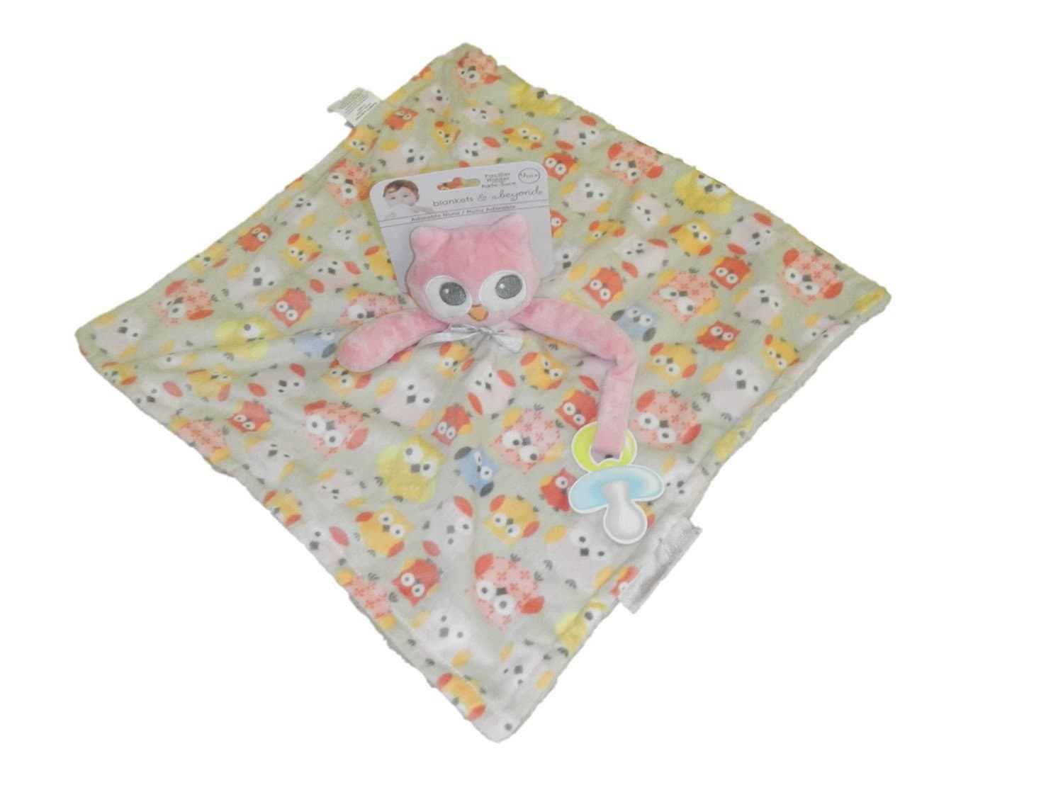 Blankets & Beyond Pink Owl Security Blanket with Pacifier Holder
