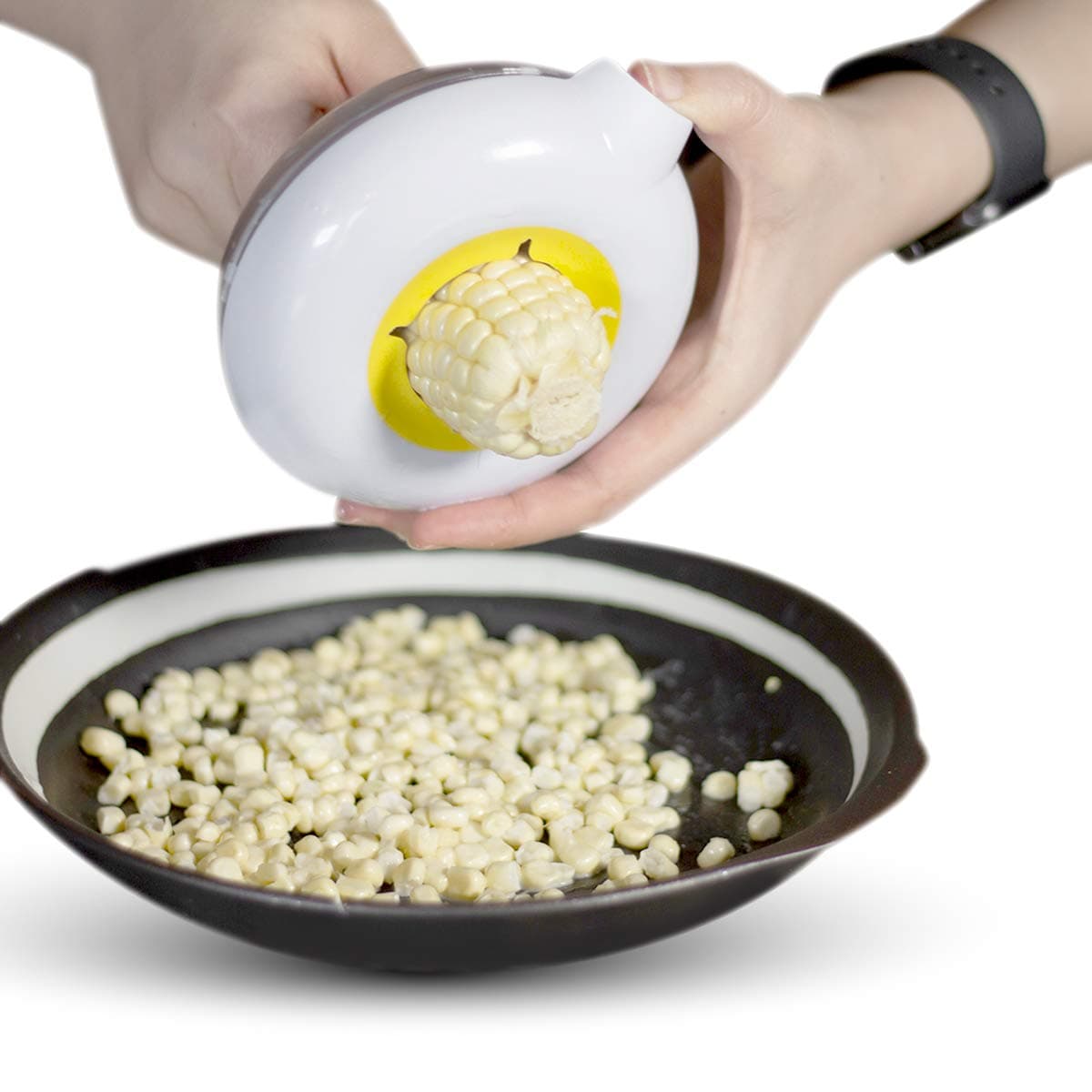 One Step Corn Kerneler, Corn Stripper with Stainelss Steel Blades, Corn Cob Remover. Kernel Peeler Slicer Tool. BPA Free, Dishwashwer Safe. From Grand Fusion